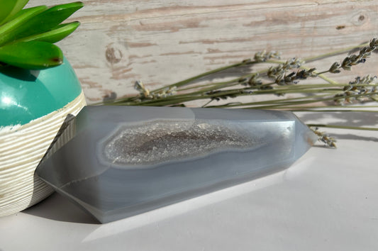 Druzy Blue Agate Double Point - Calm Communication Emotional Healing