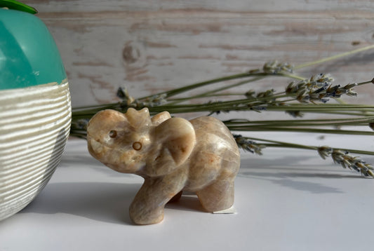Peach Moonstone Elephant - Divine Feminine Strength Emotional Healing