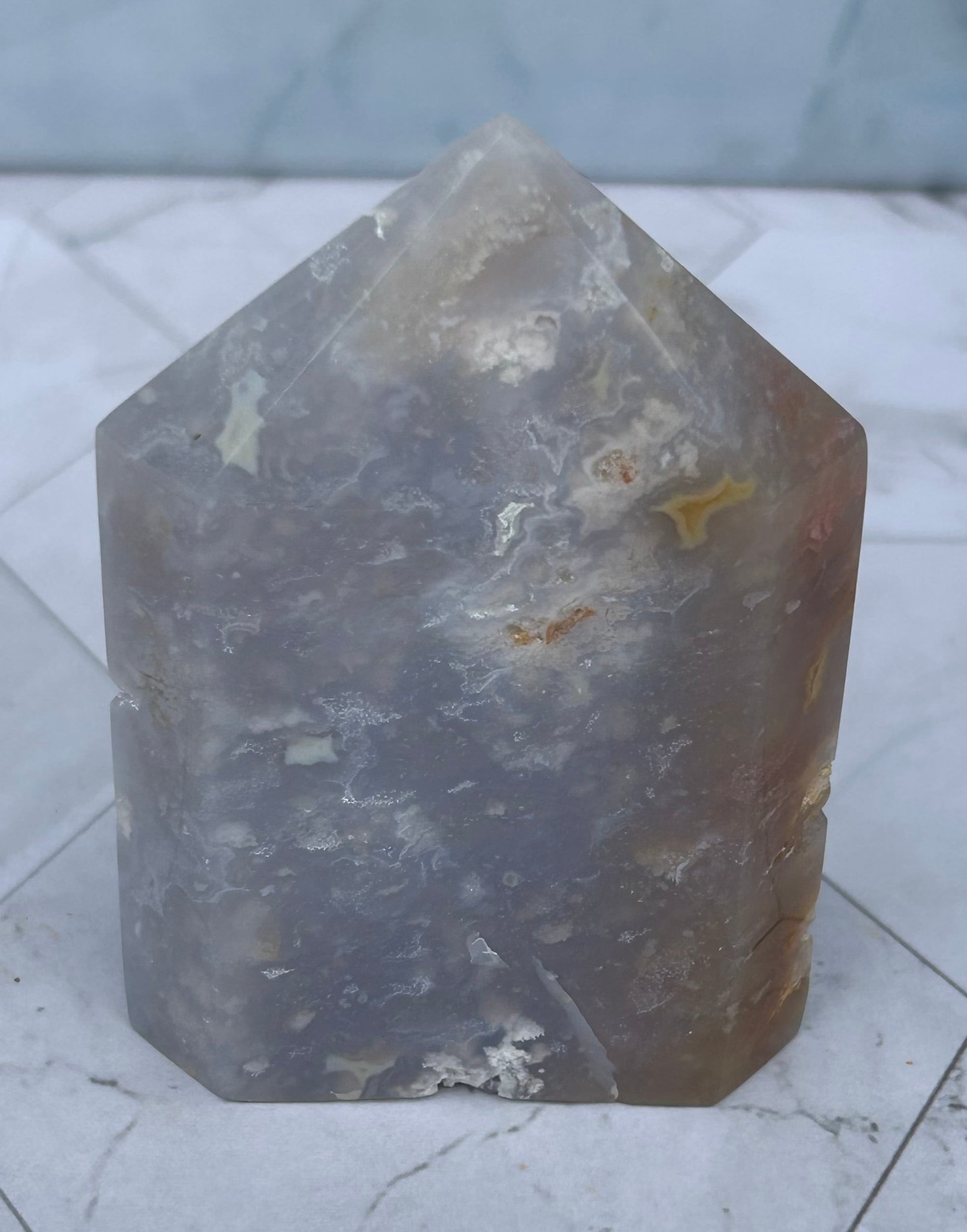 Blue Plume Agate Tower