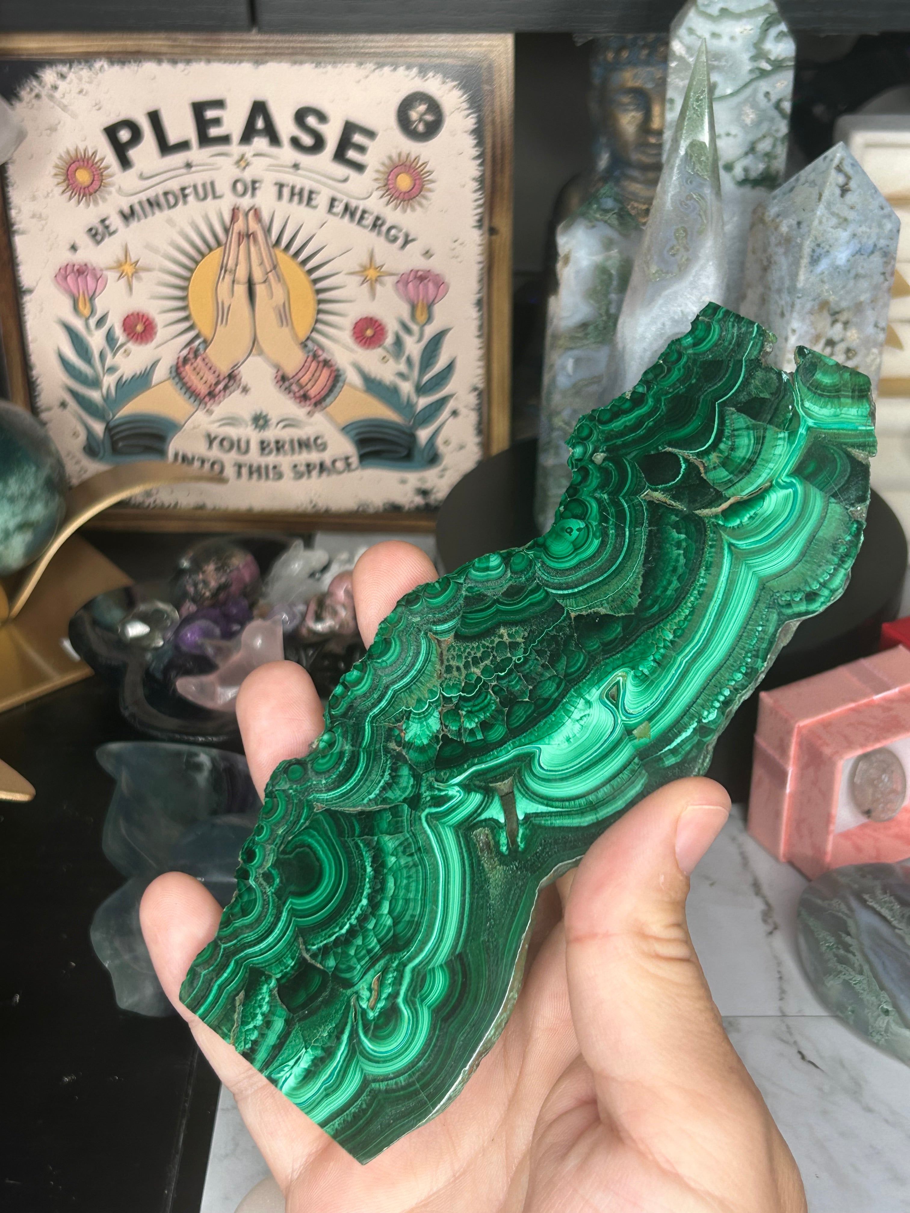 Large Malachite Slab with Botryoidal Formations