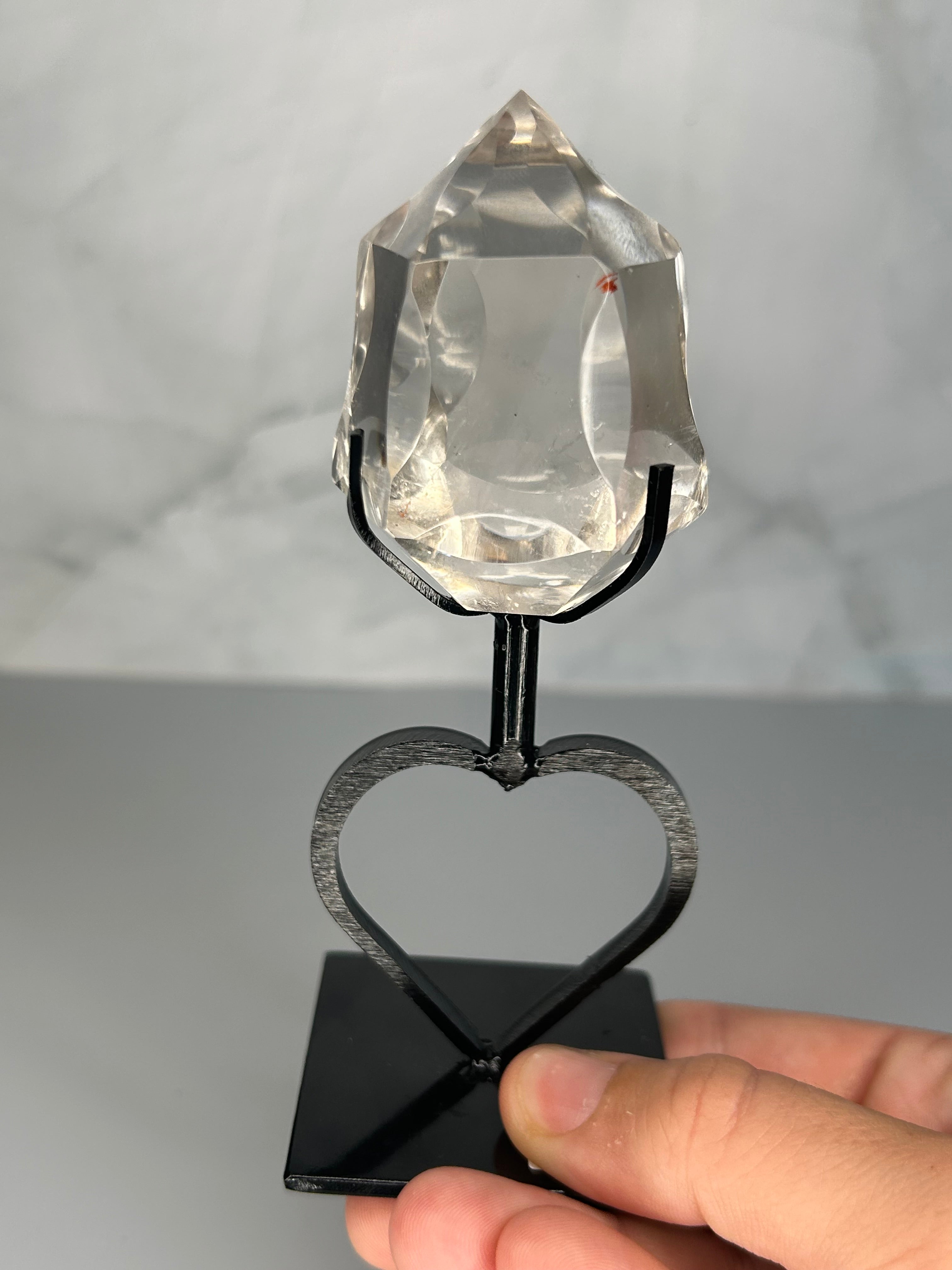 Clear Quartz Diamond on Heart Stand