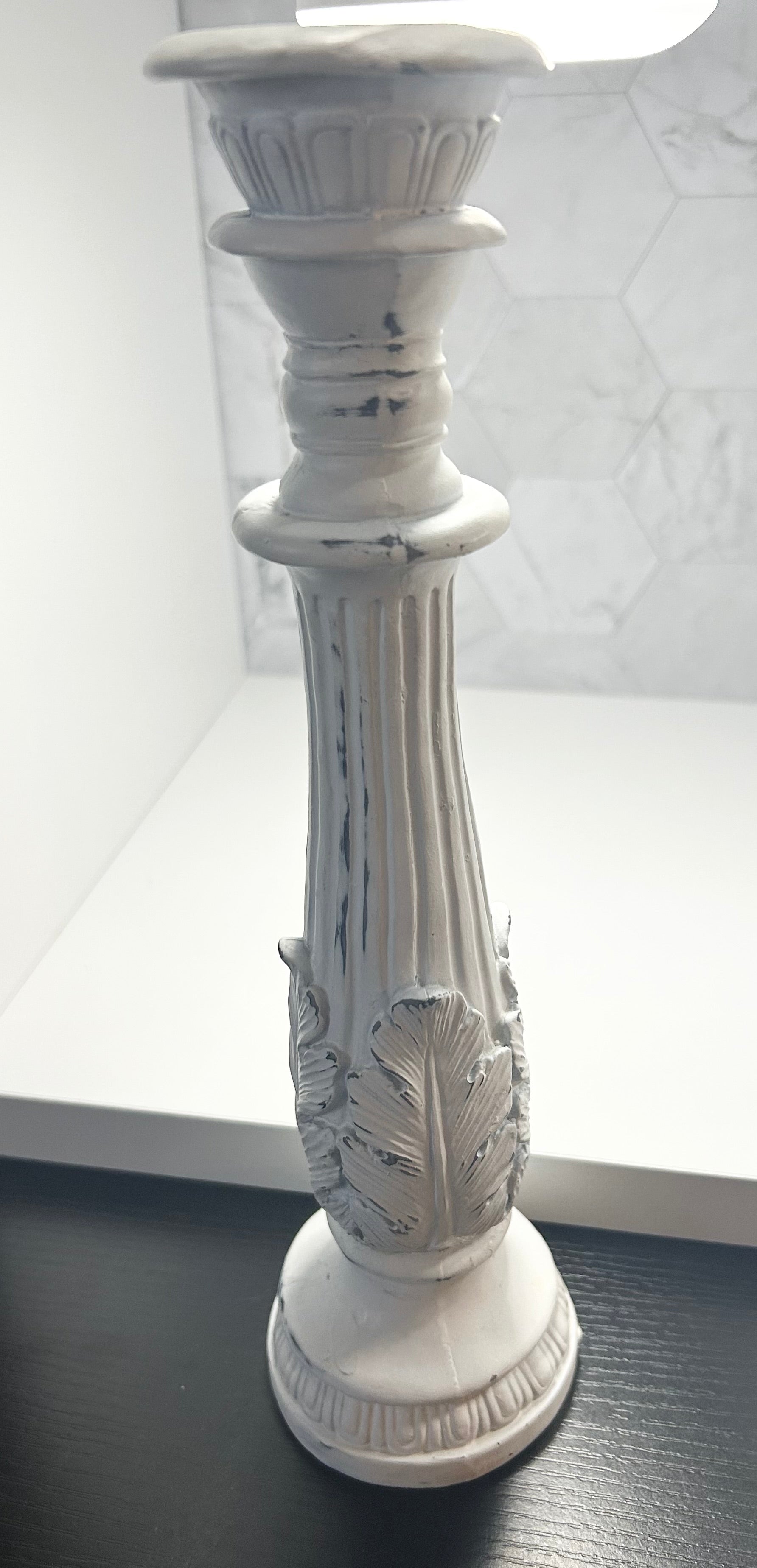 White Tall Carved Sphere Holder