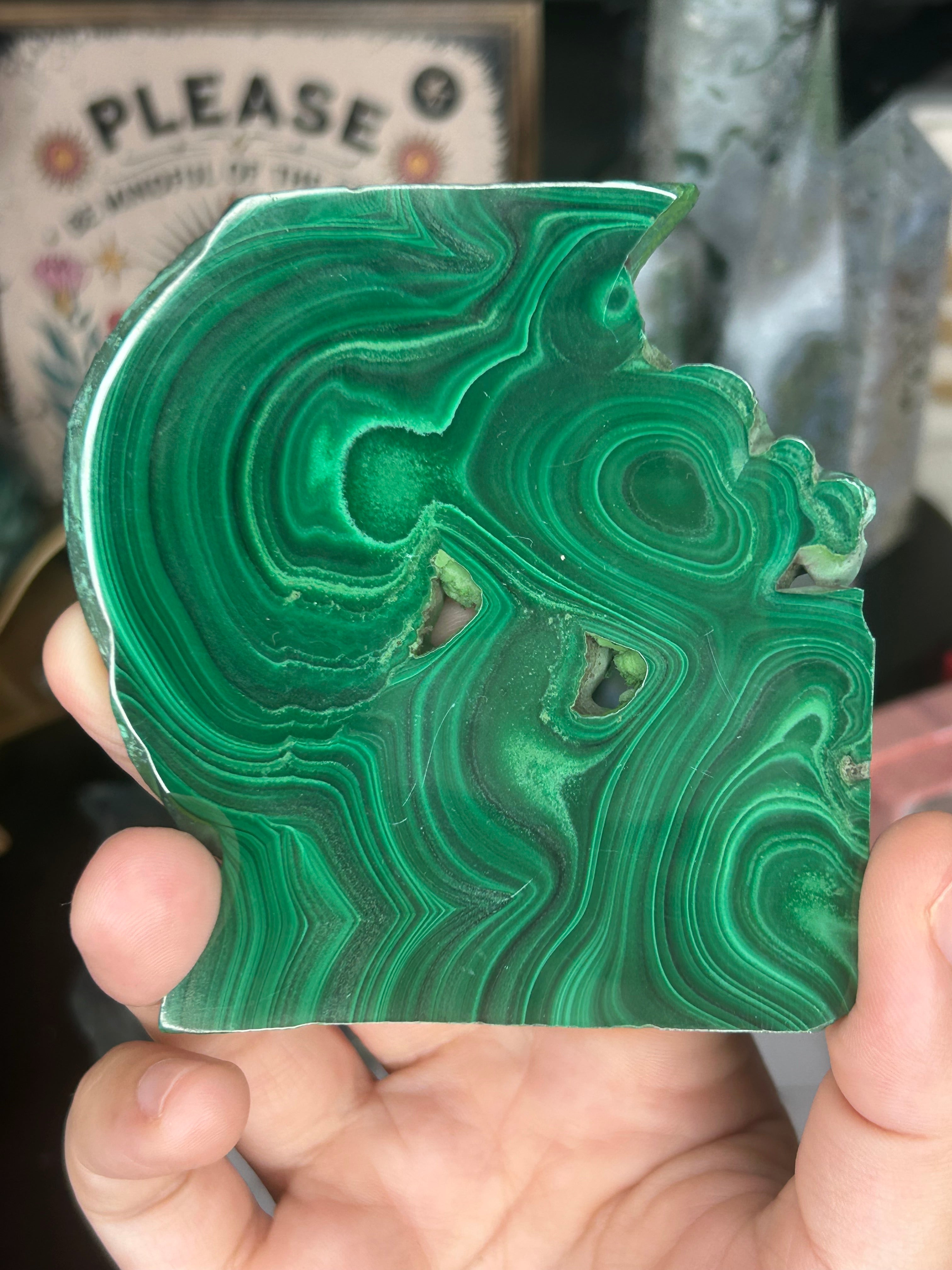 Malachite Slab with Natural Voids