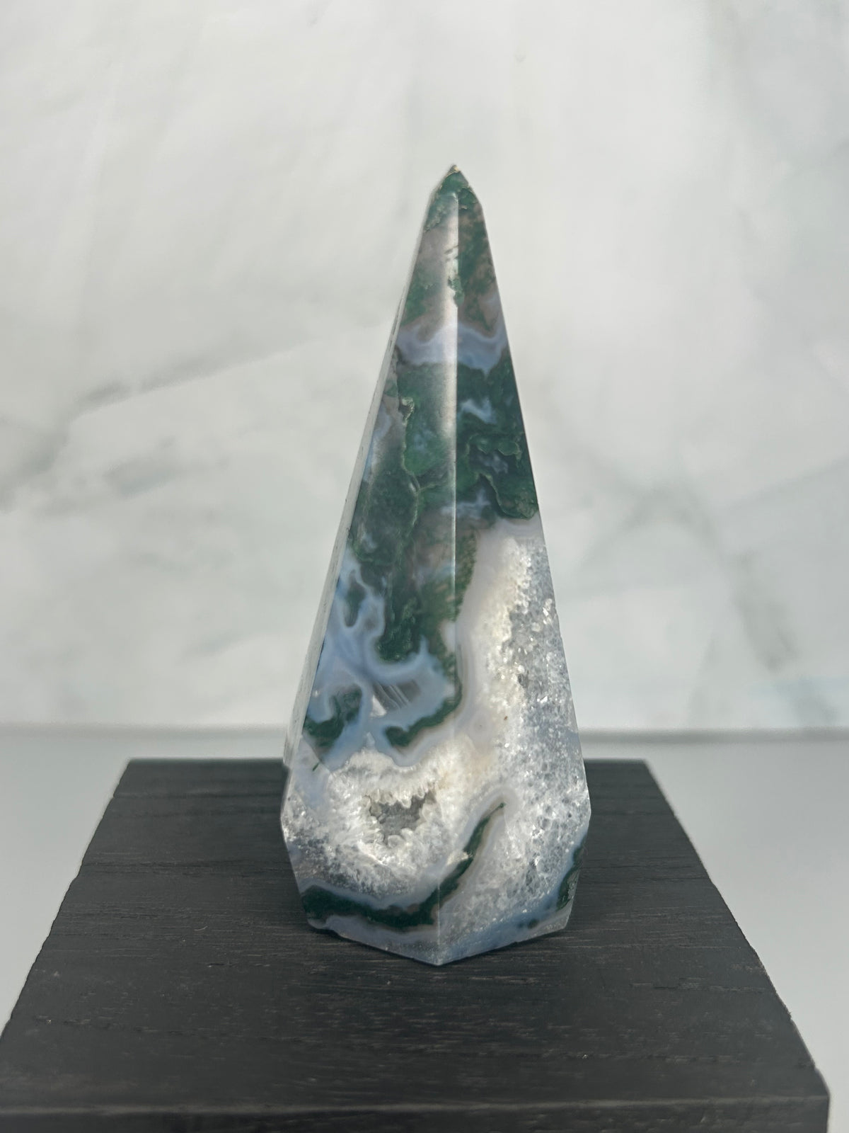 Moss Agate Point with Druzy Cavity