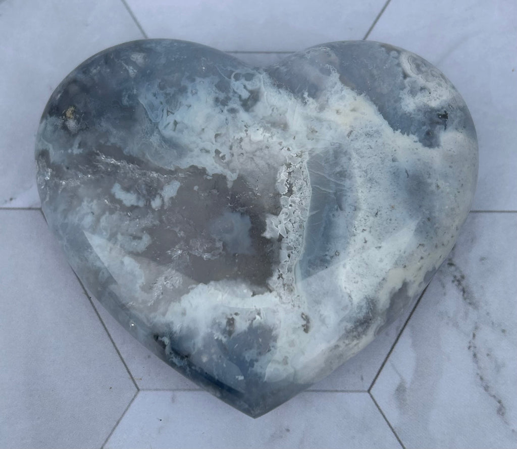 Blue Plume Agate Heart