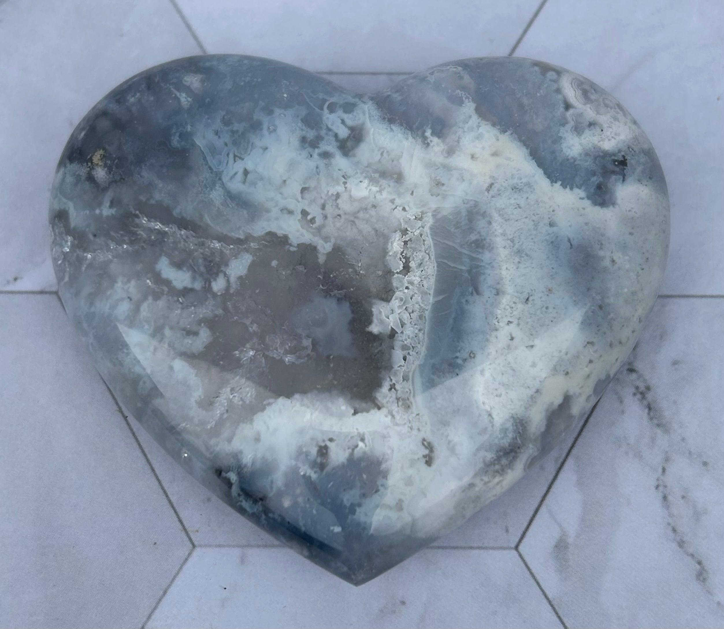 Blue Plume Agate Heart