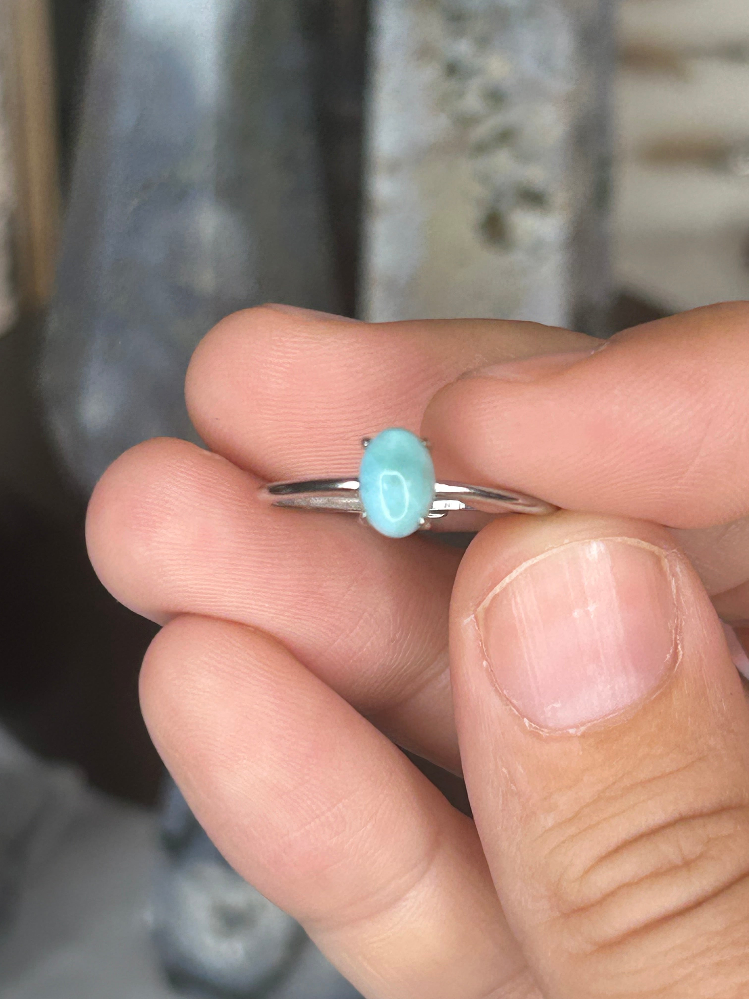 Larimar Ring 925 Sterling Silver, Adjustable
