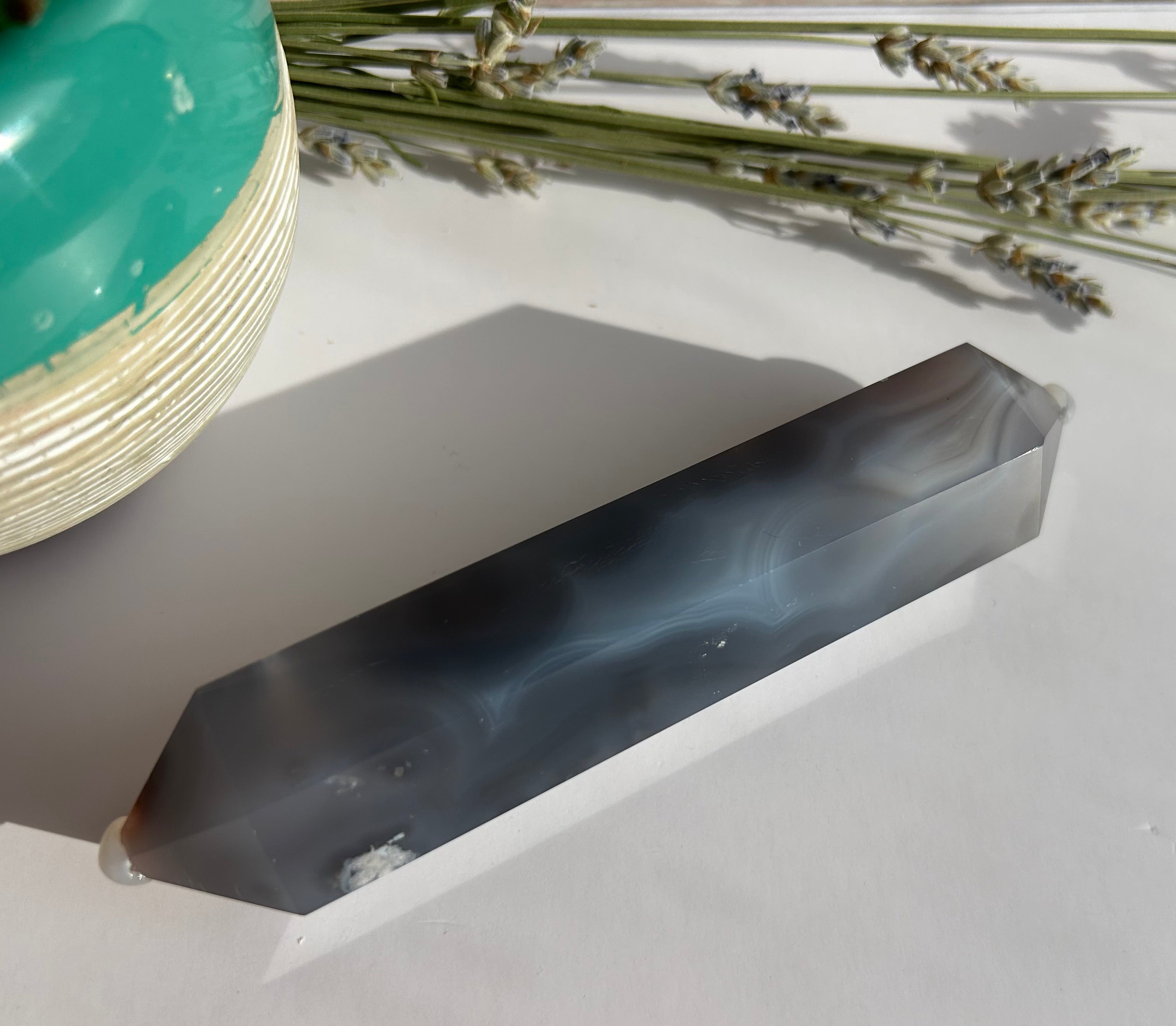 Blue Flower Agate Double Point