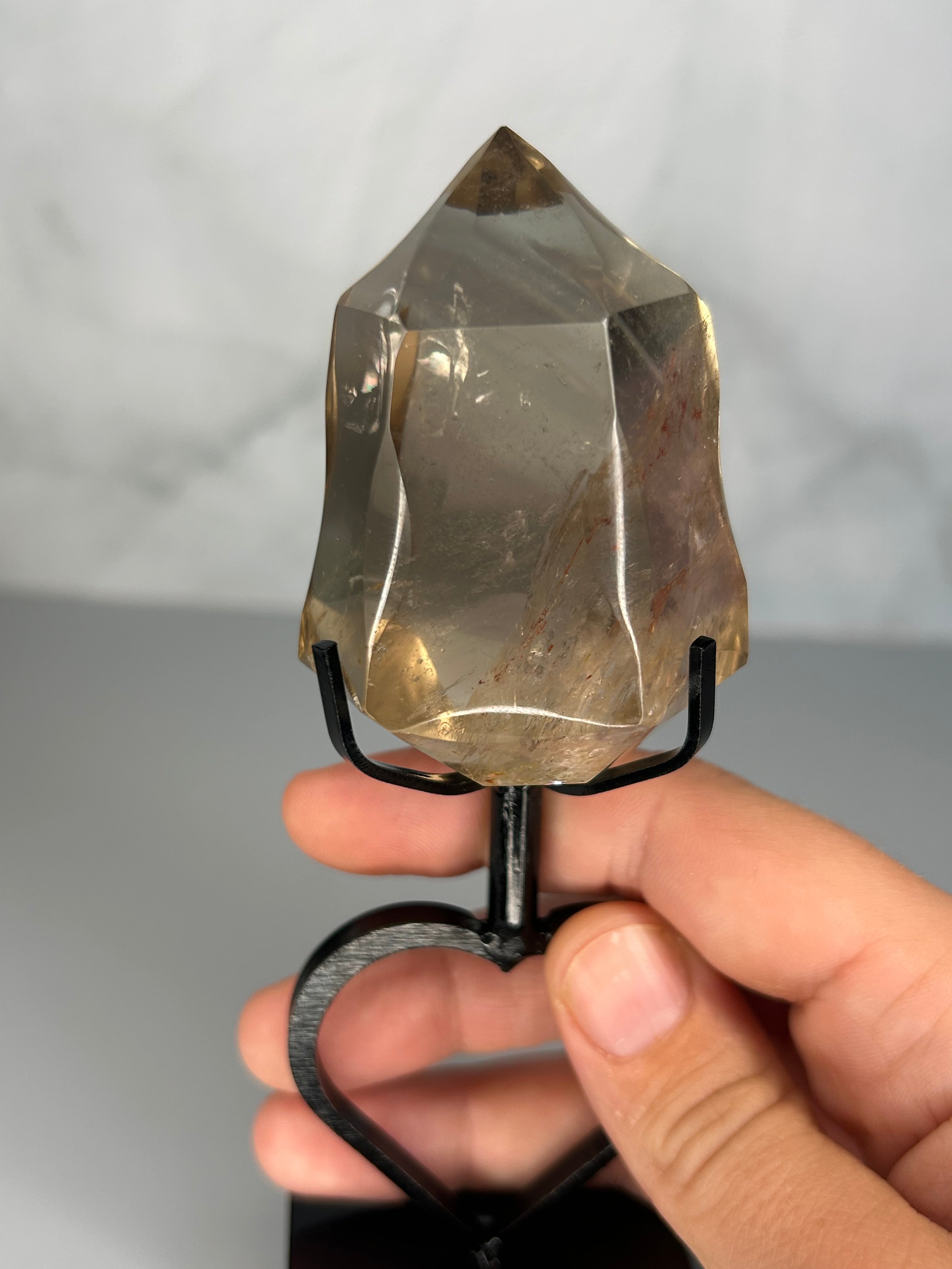 Smoky Quartz Diamond on Heart Stand