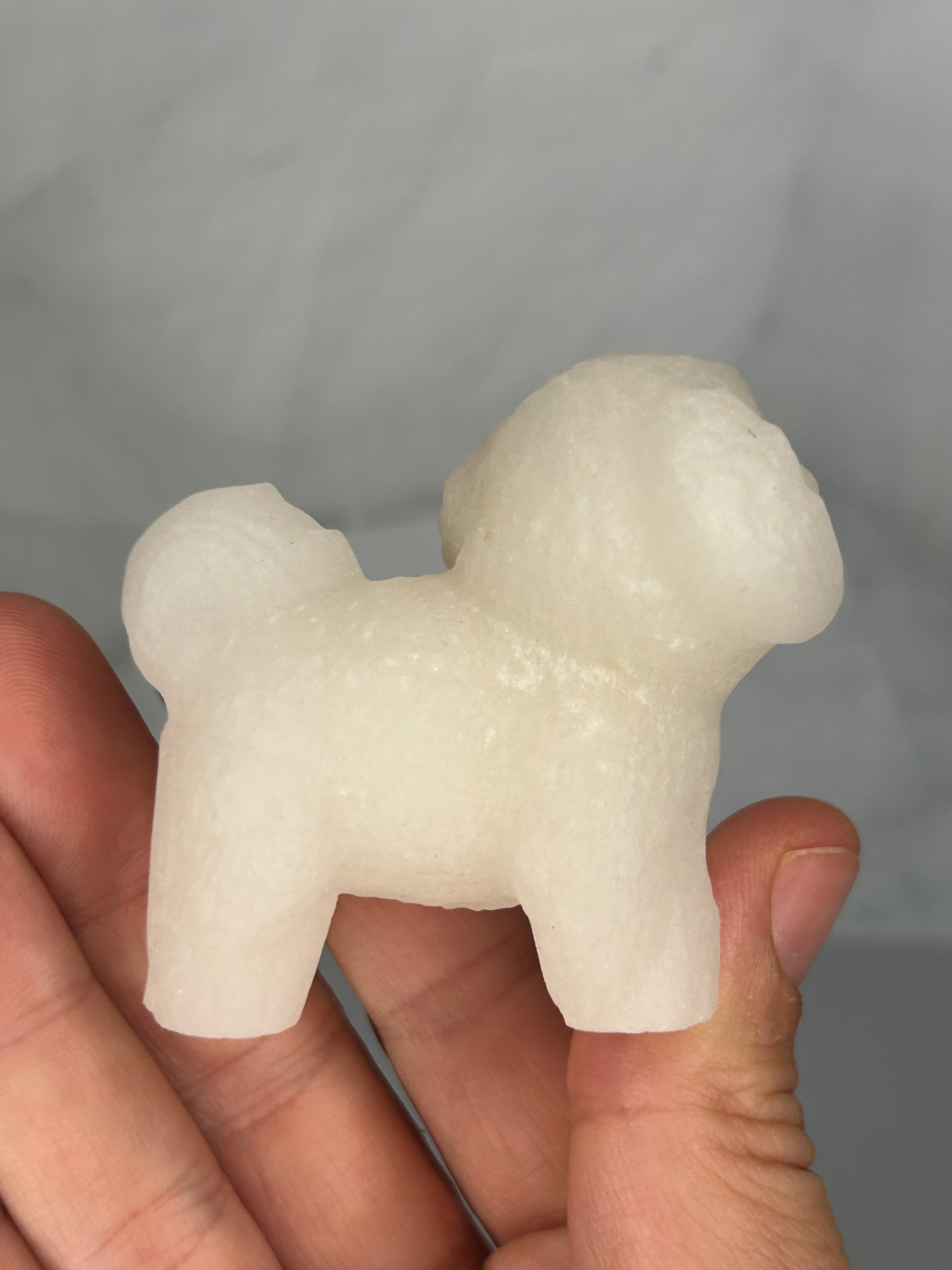 White Jade Fluffy Dog Carving