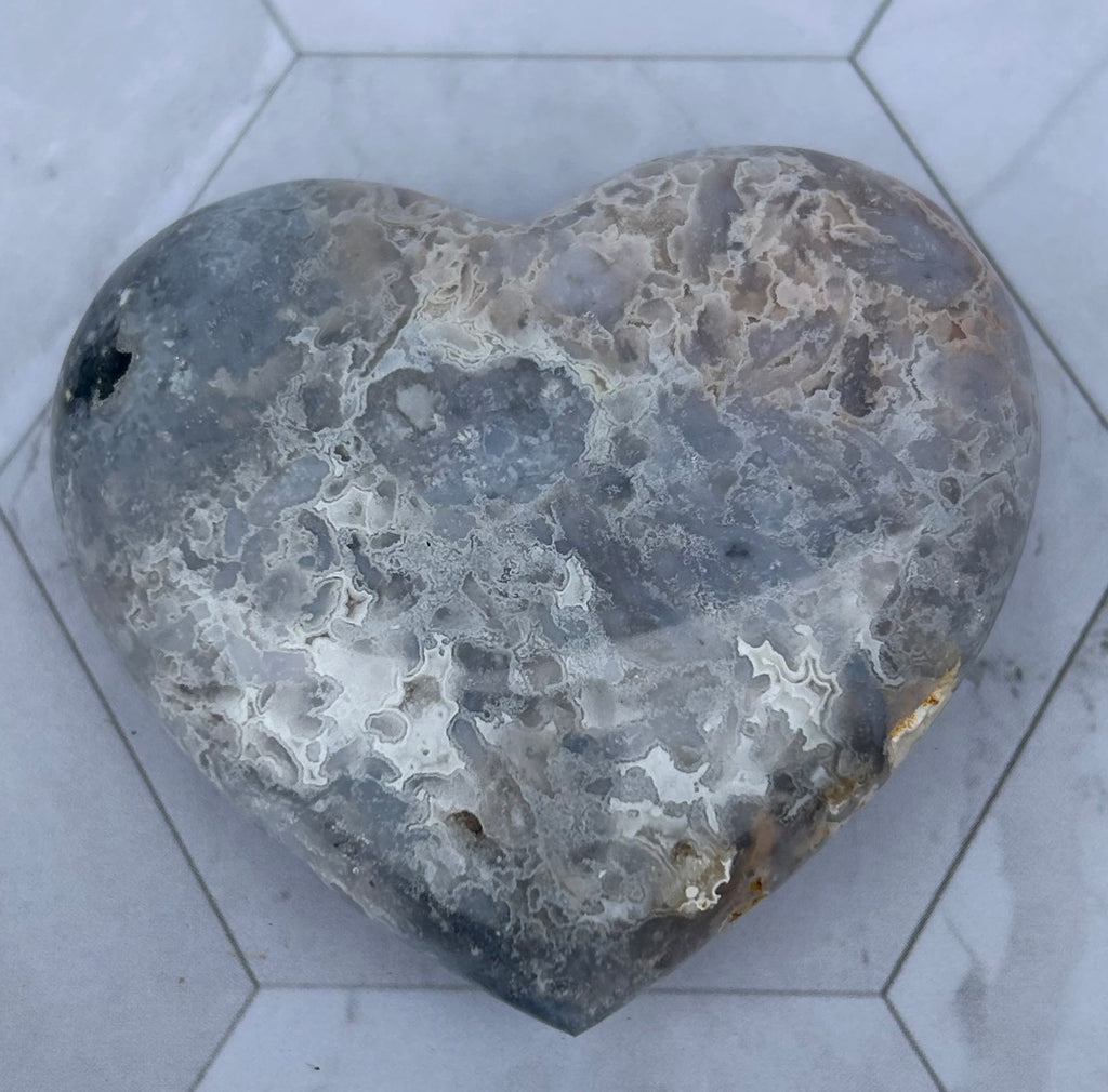 Blue Plume Agate Heart
