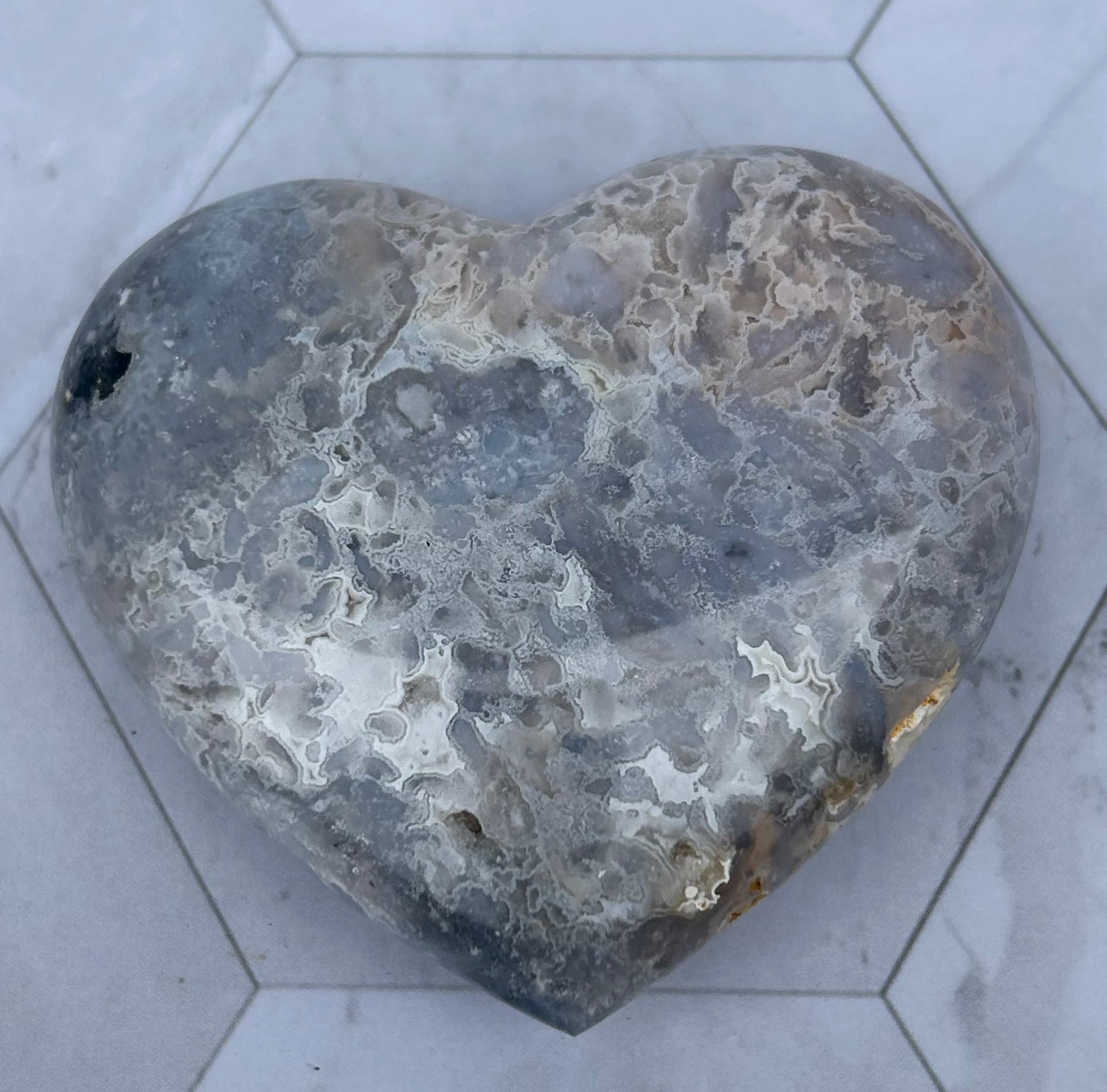 Blue Plume Agate Heart