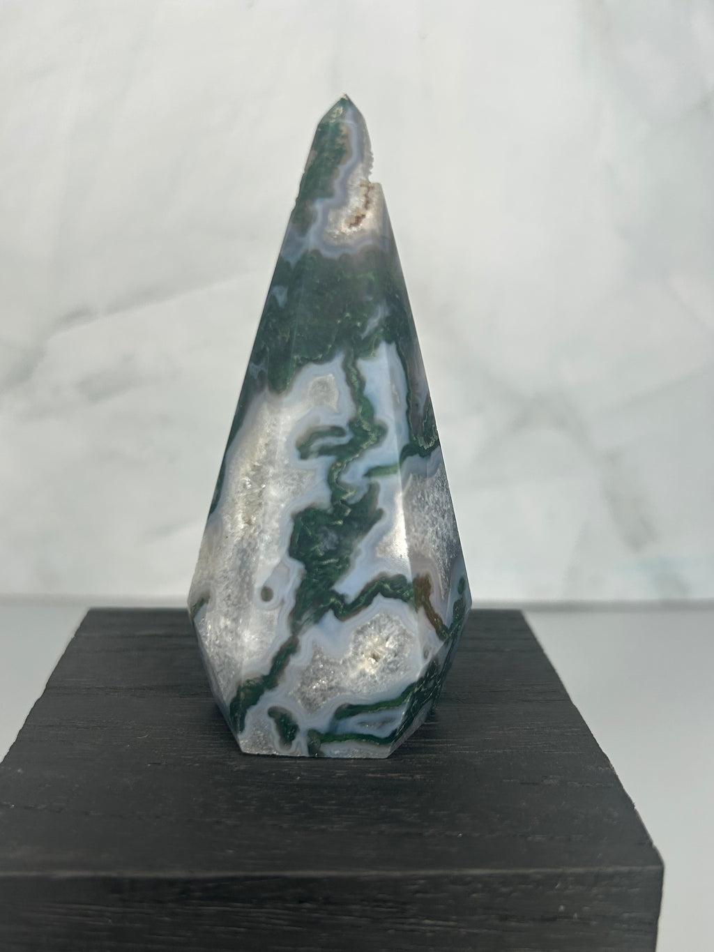 Moss Agate Point with Druzy Cavity