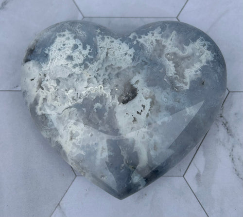 Blue Plume Agate Heart