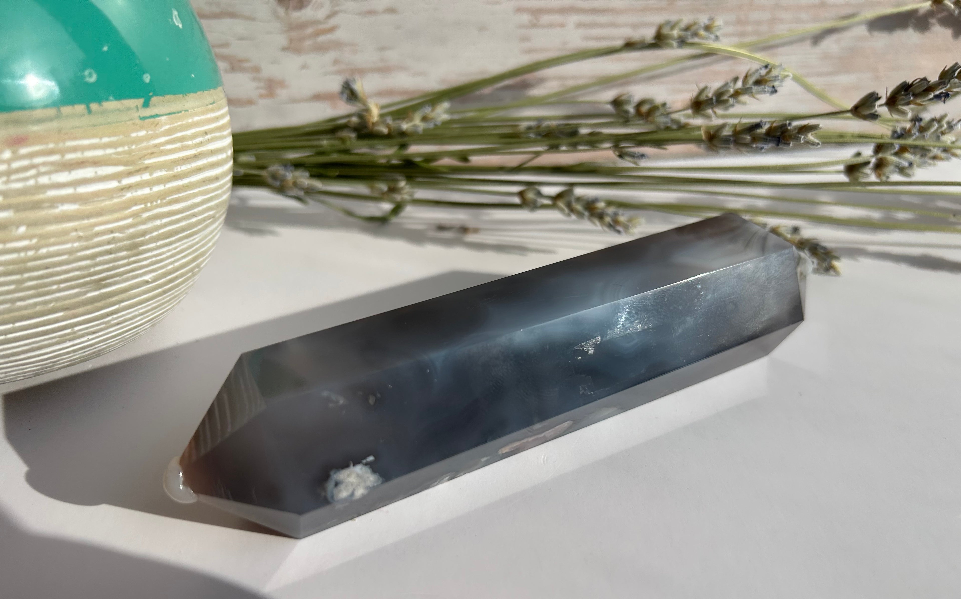 Blue Flower Agate Double Point