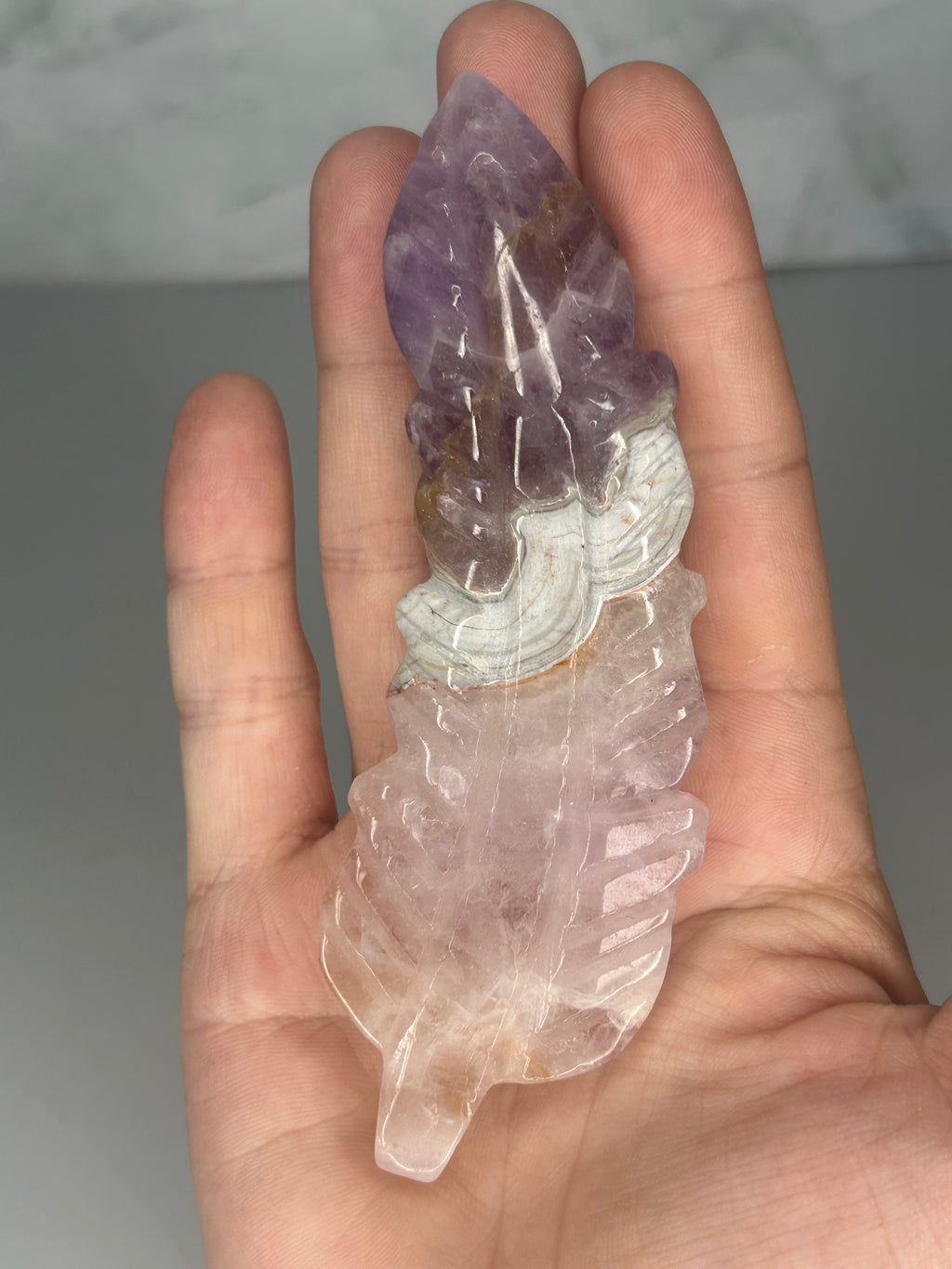 Amethyst, Agate & Rose Quartz Feather Carving