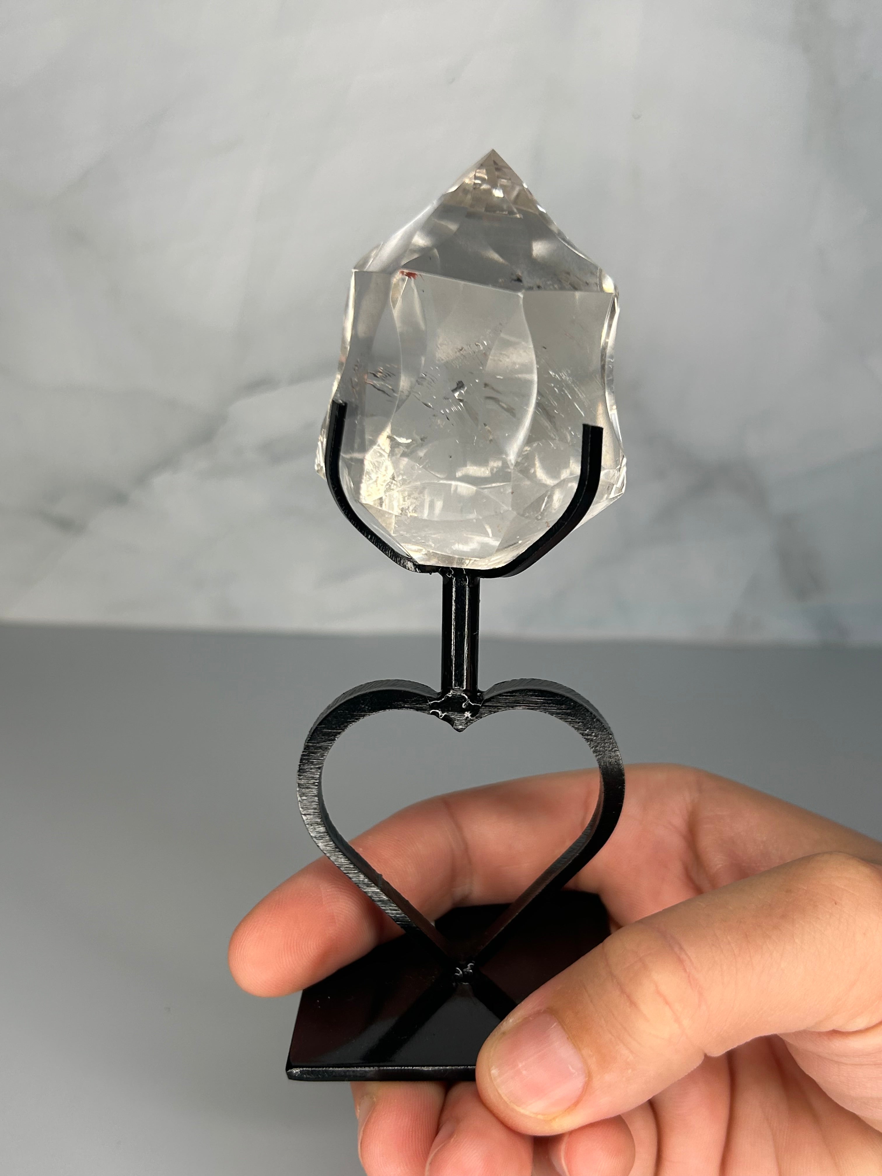 Clear Quartz Diamond on Heart Stand
