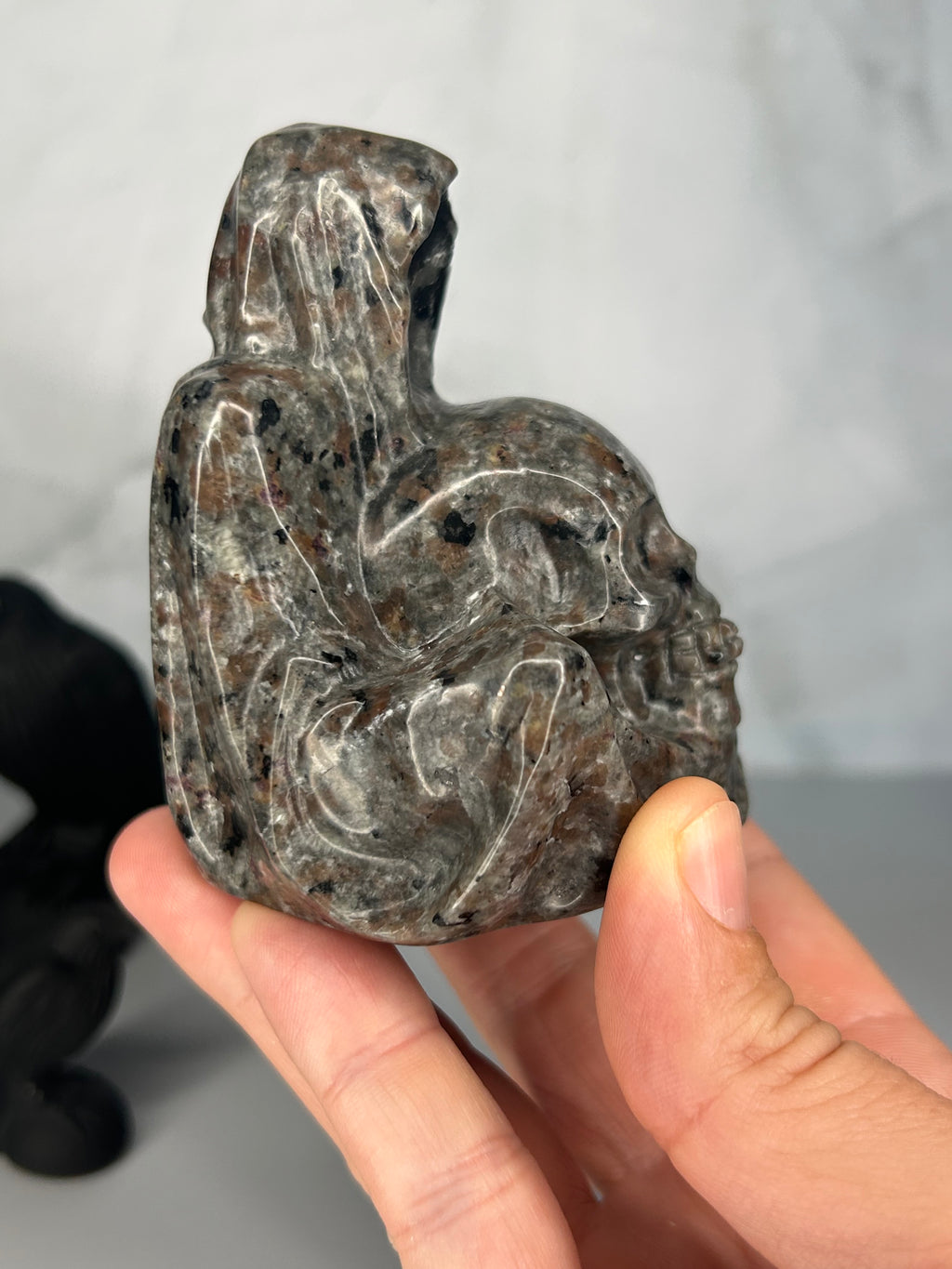 Yooperlite Grim Reaper Holding Skull Carving