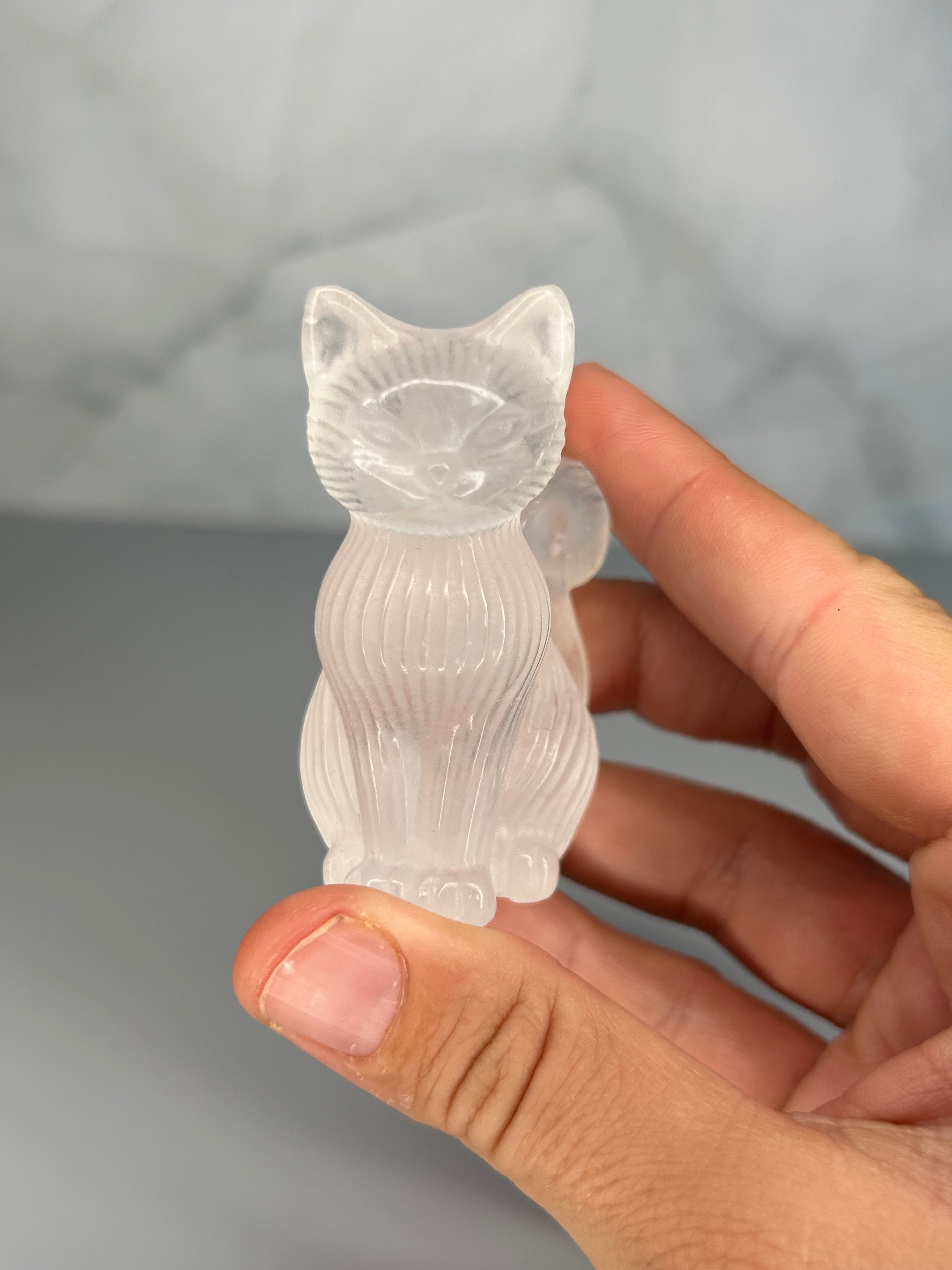 Clear Quartz Cat Carving