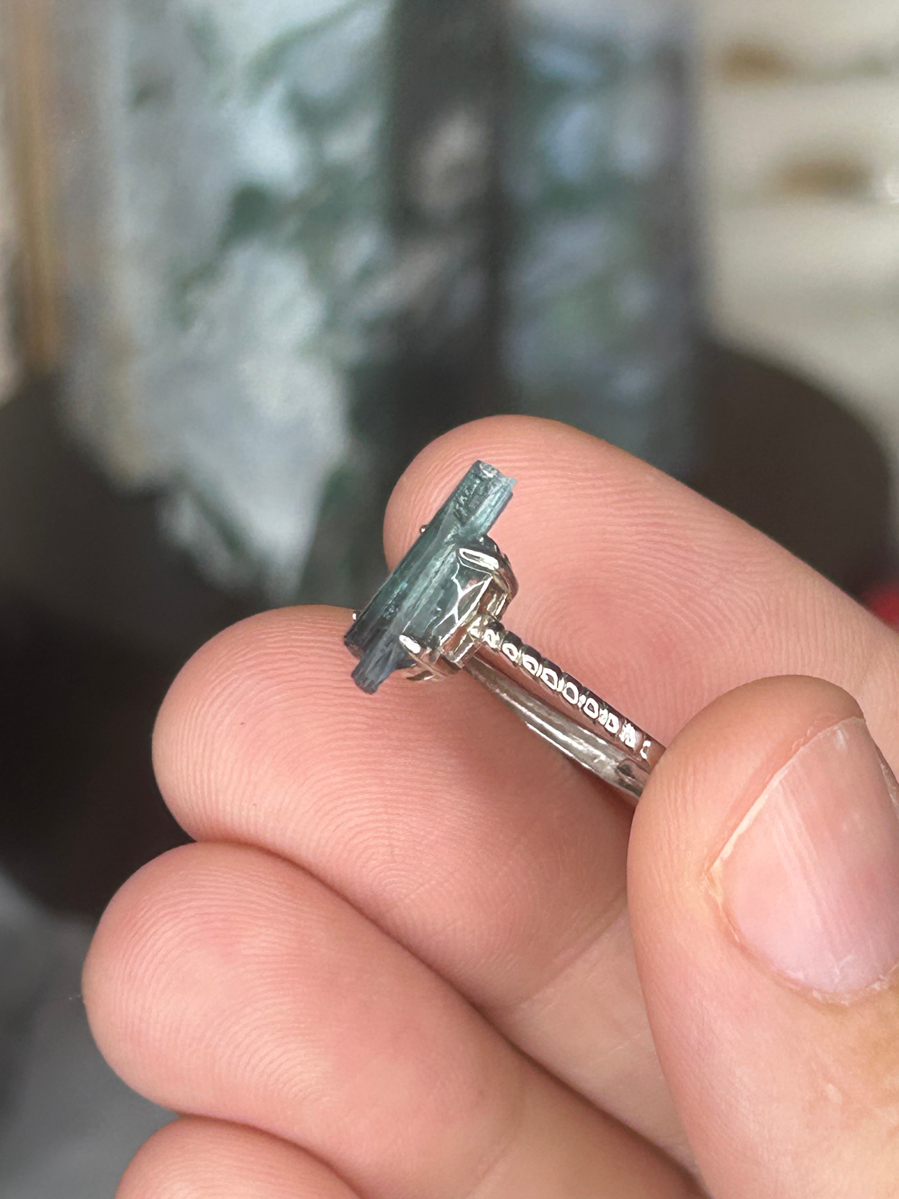 Blue Tourmaline Raw Crystal Ring 925 Sterling Silver, Adjustable