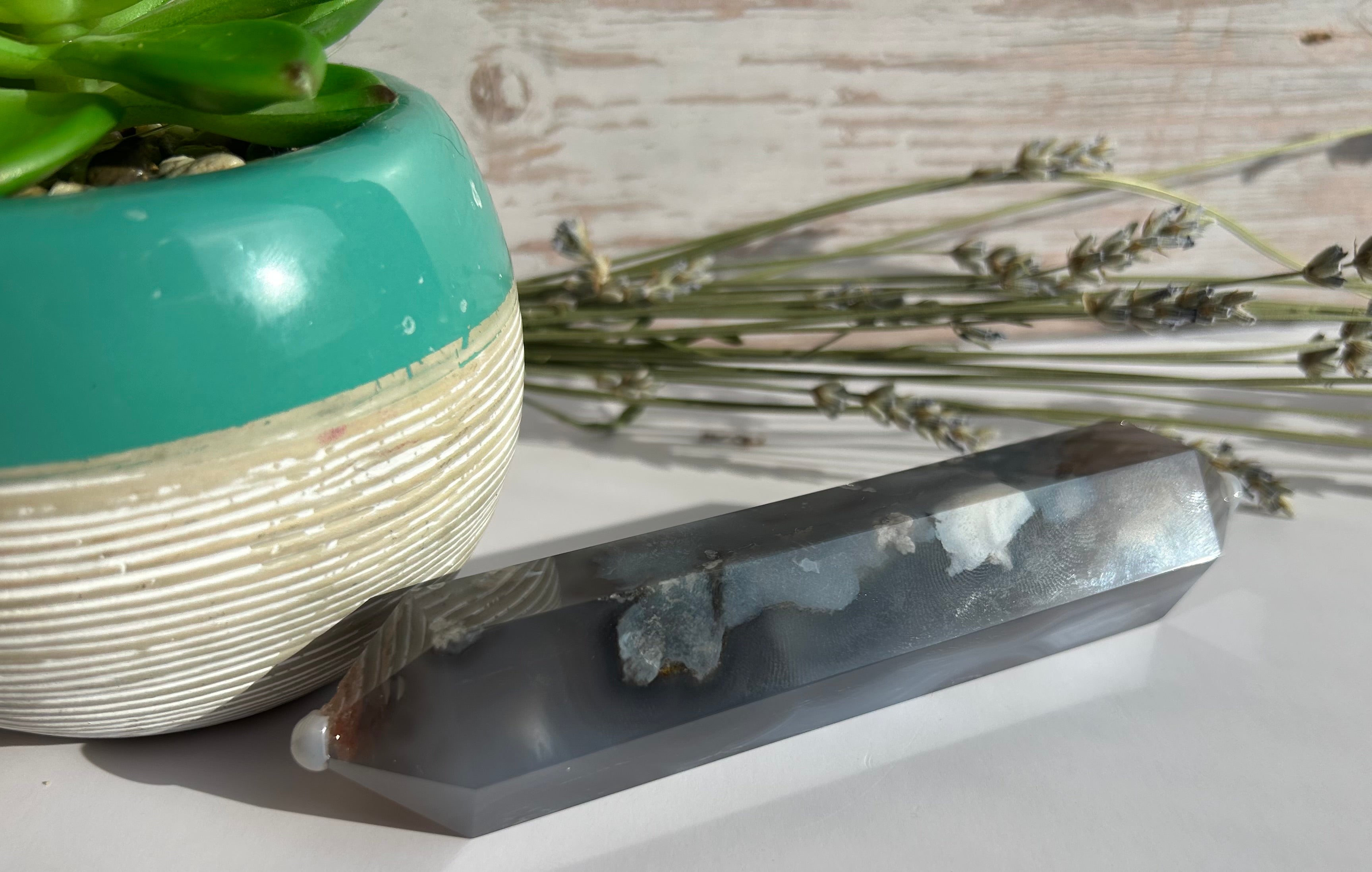 Blue Flower Agate Double Point