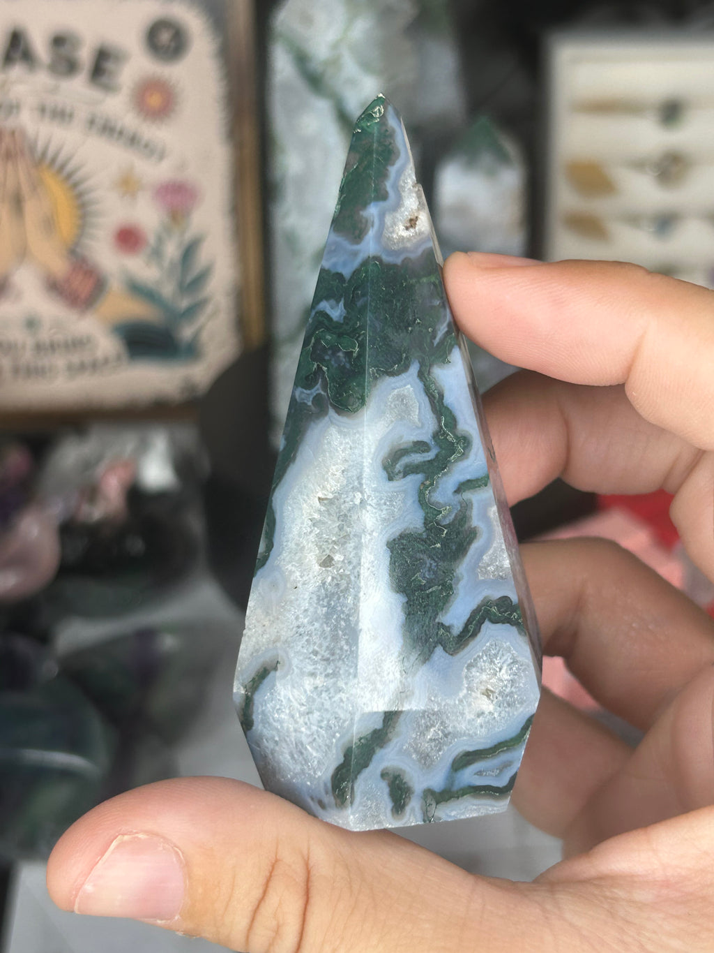 Moss Agate Point with Druzy Cavity