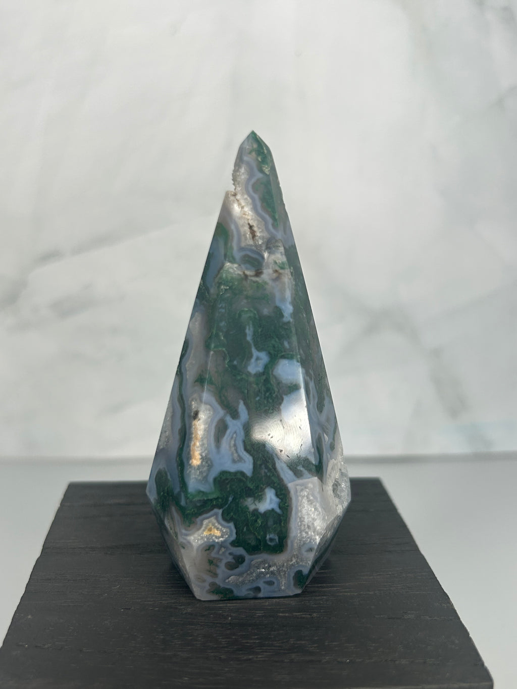 Moss Agate Point with Druzy Cavity