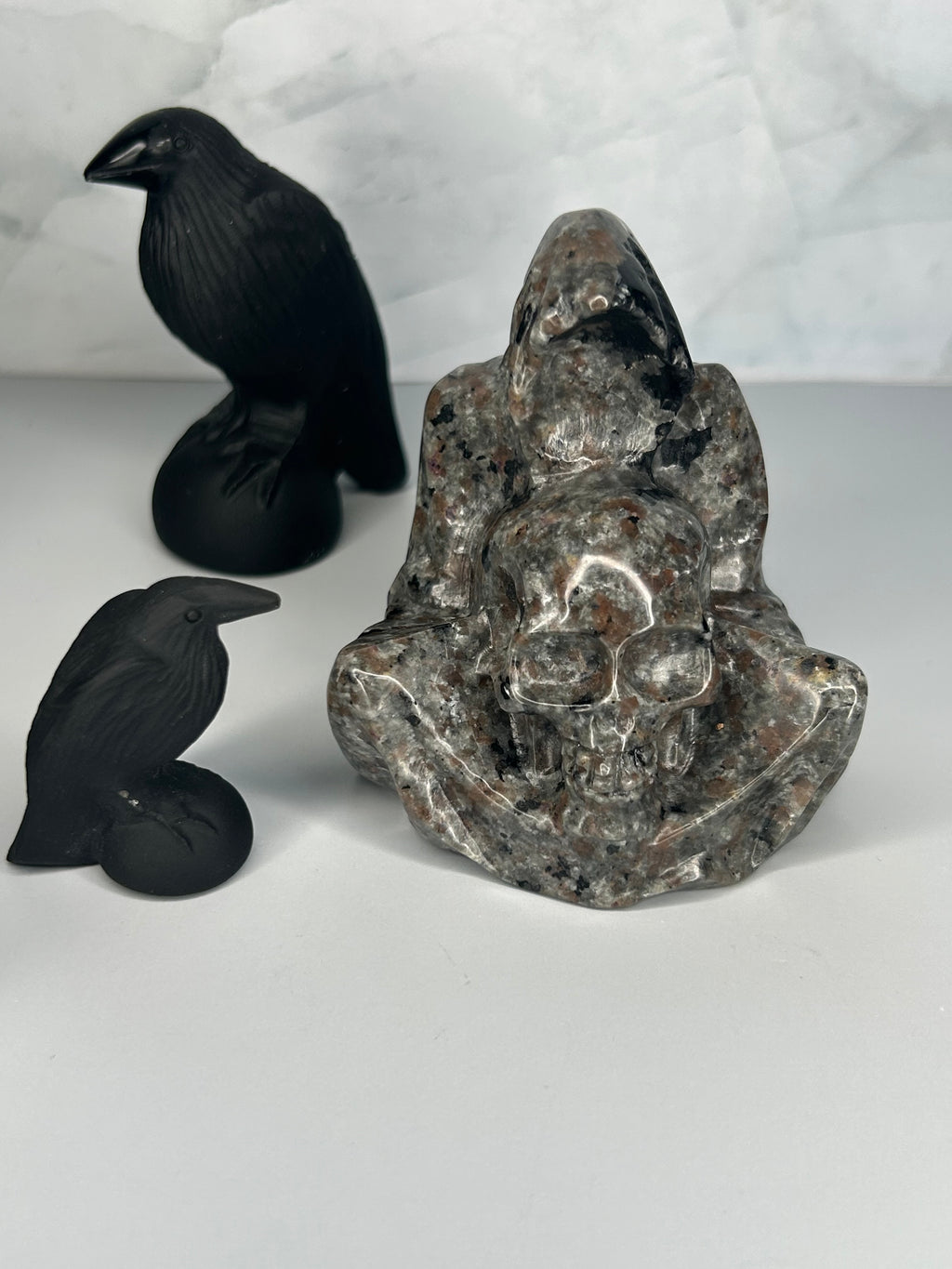 Yooperlite Grim Reaper Holding Skull Carving