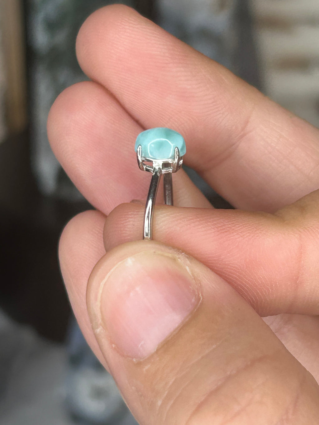 Larimar Ring 925 Sterling Silver, Adjustable