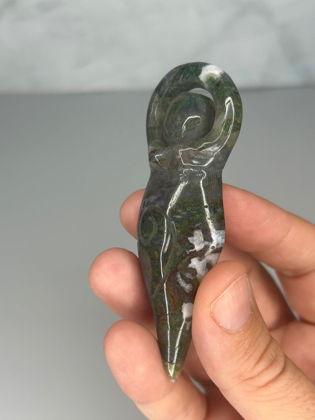 Moss Agate Goddess Carving