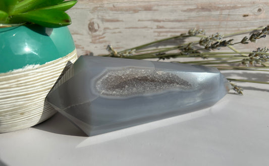 Druzy Blue Agate Double Point - Calm Communication Emotional Healing
