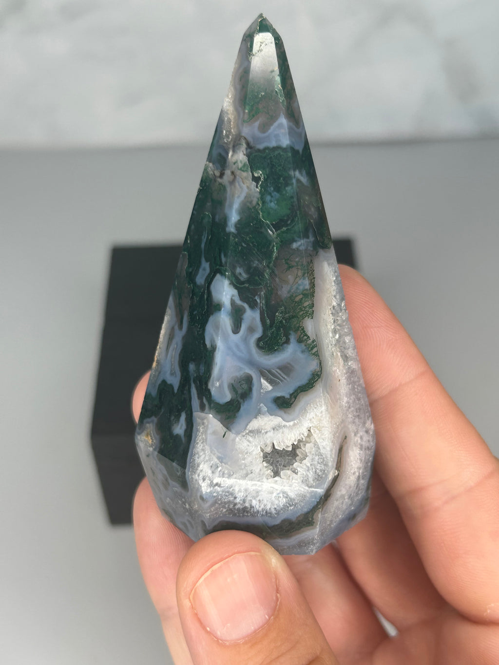 Moss Agate Point with Druzy Cavity