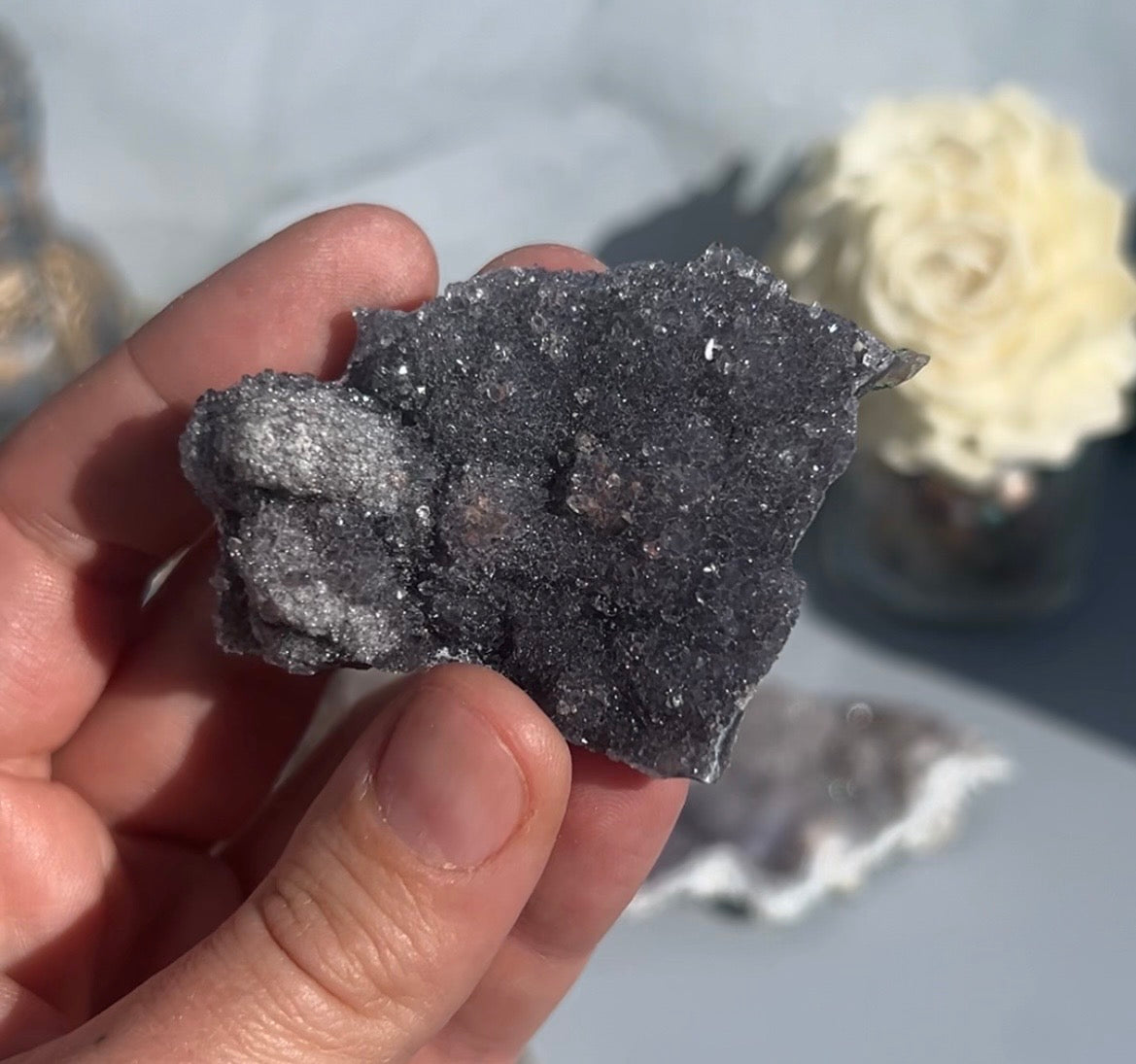 Smoky Druzy Quartz on Zeolite Matrix