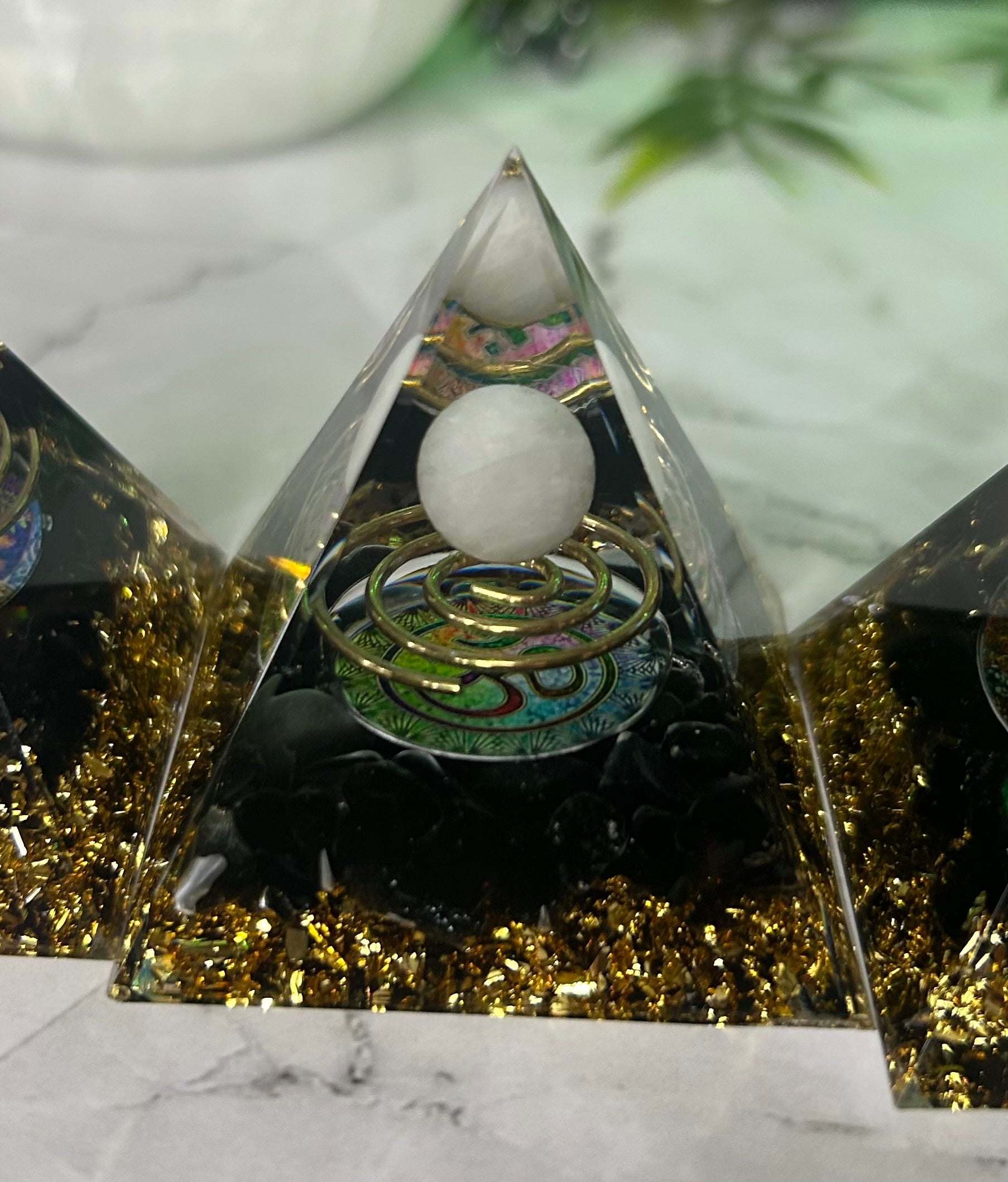 Clear quartz orgone copper pyramid