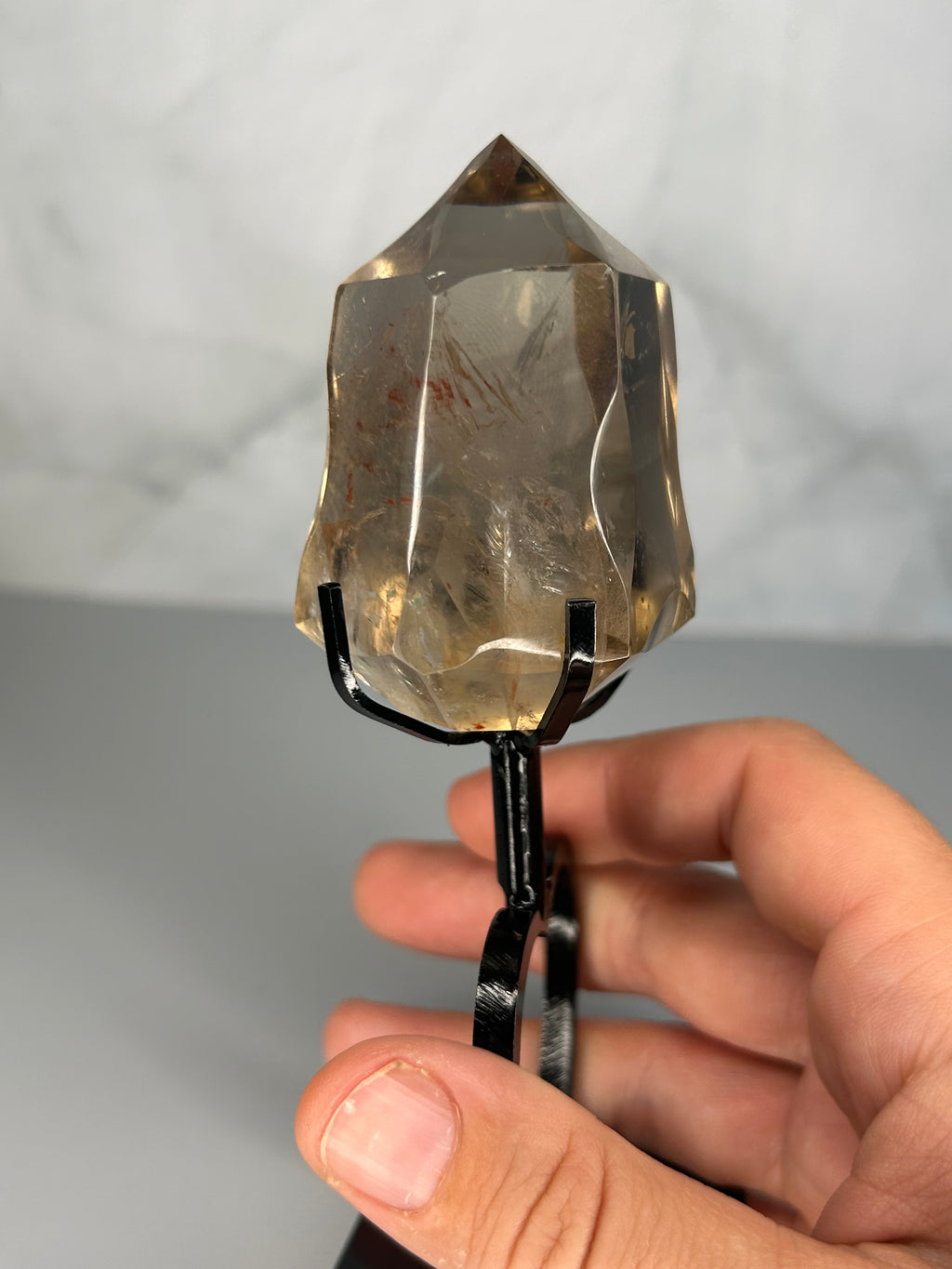 Smoky Quartz Diamond on Heart Stand