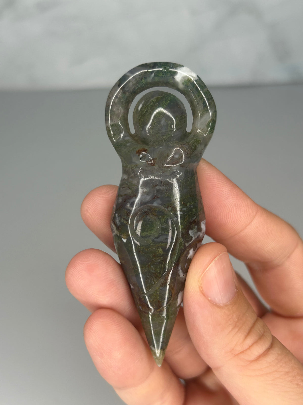 Moss Agate Goddess Carving