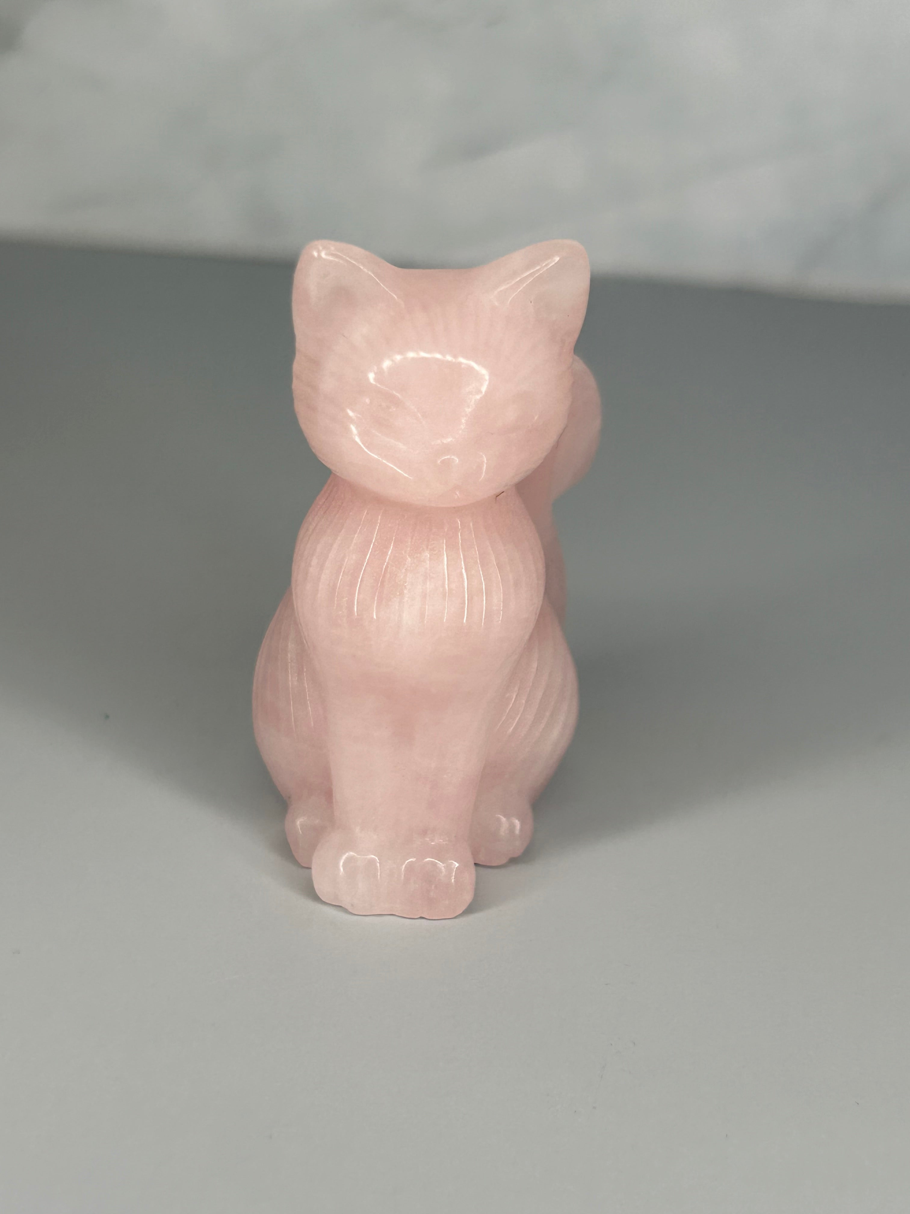 Rose Quartz Cat Carving