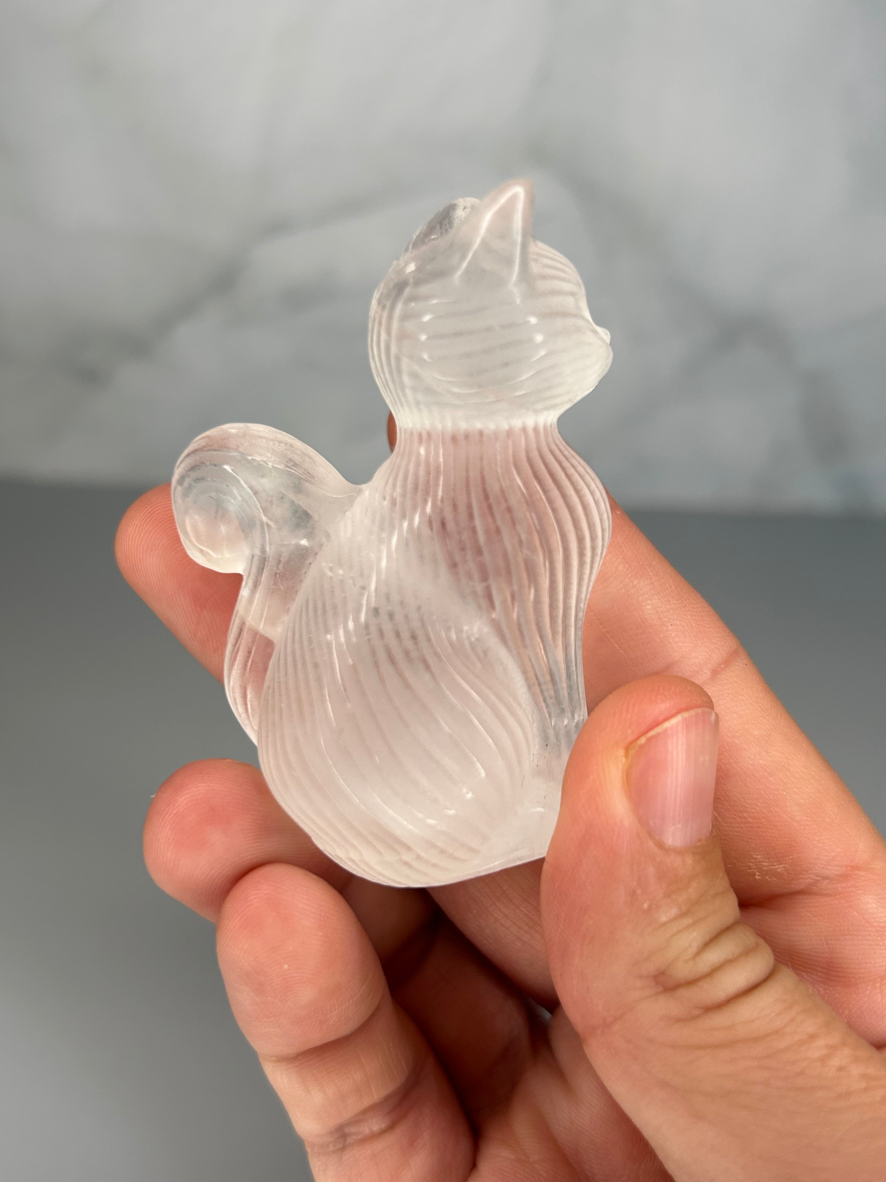 Clear Quartz Cat Carving
