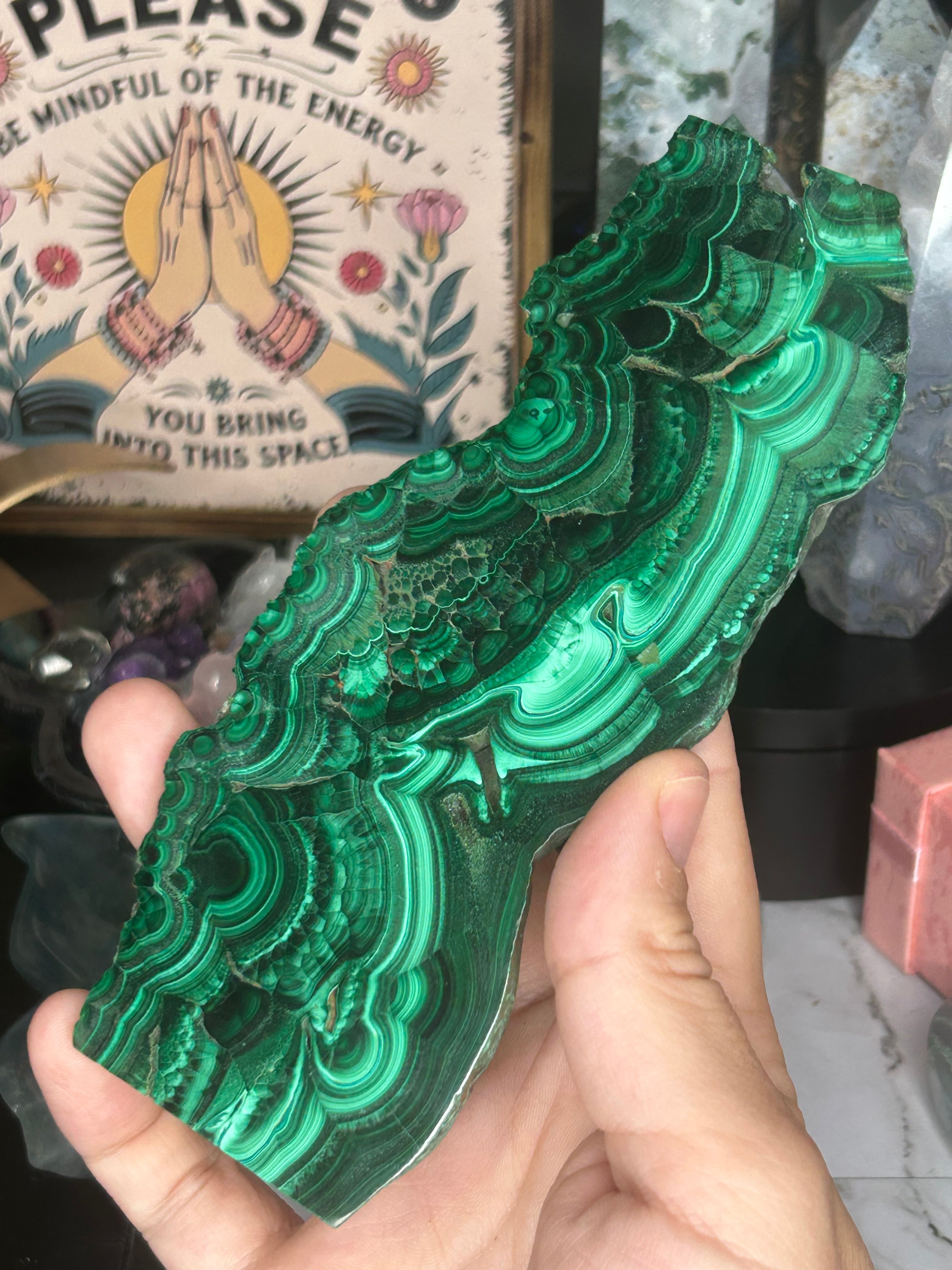 Large Malachite Slab with Botryoidal Formations