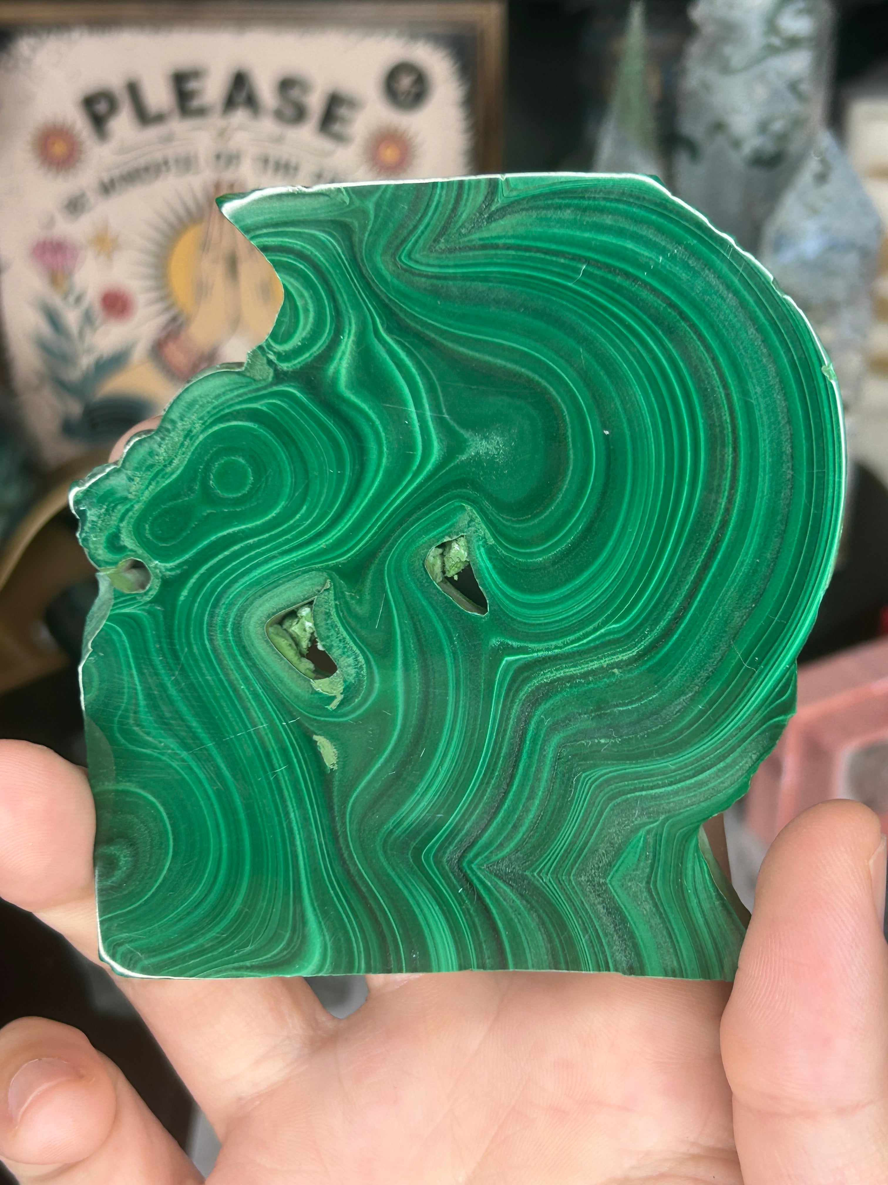 Malachite Slab with Natural Voids