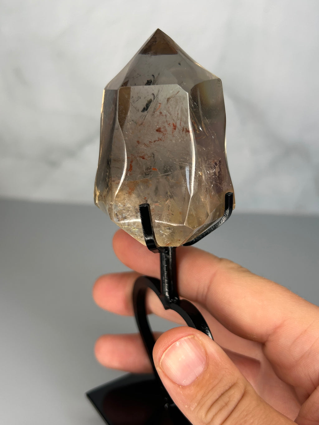 Smoky Quartz Diamond on Heart Stand