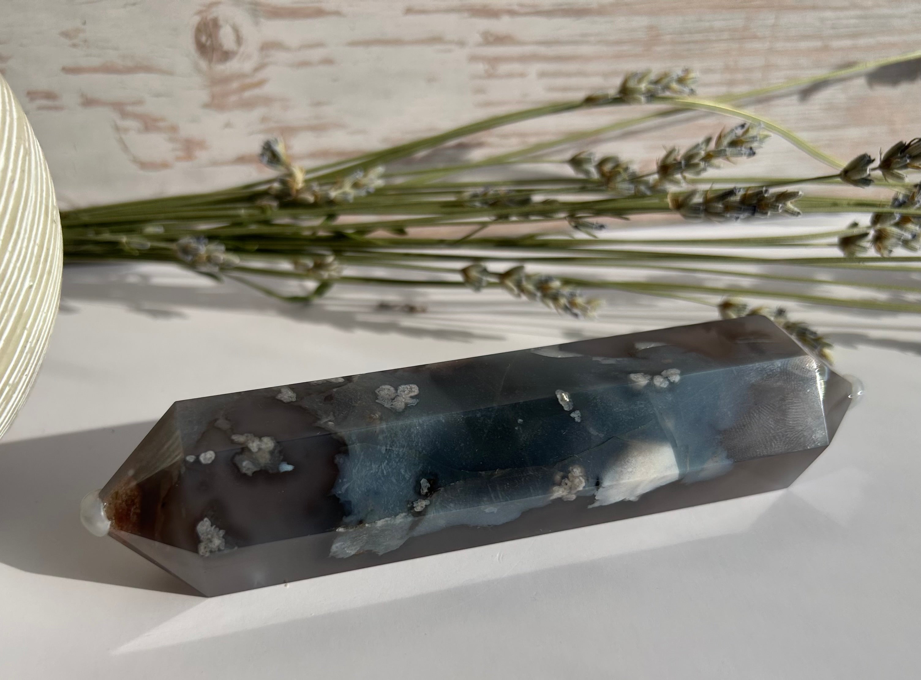 Blue Flower Agate Double Point