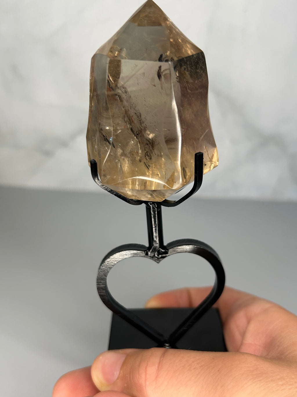 Smoky Quartz Diamond on Heart Stand