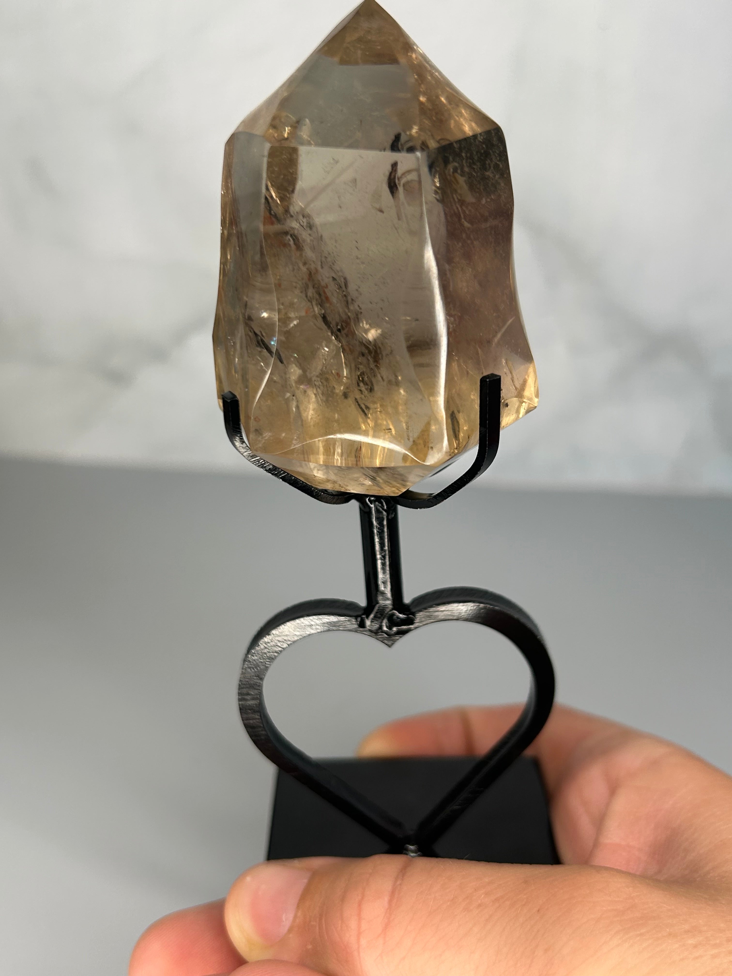 Smoky Quartz Diamond on Heart Stand