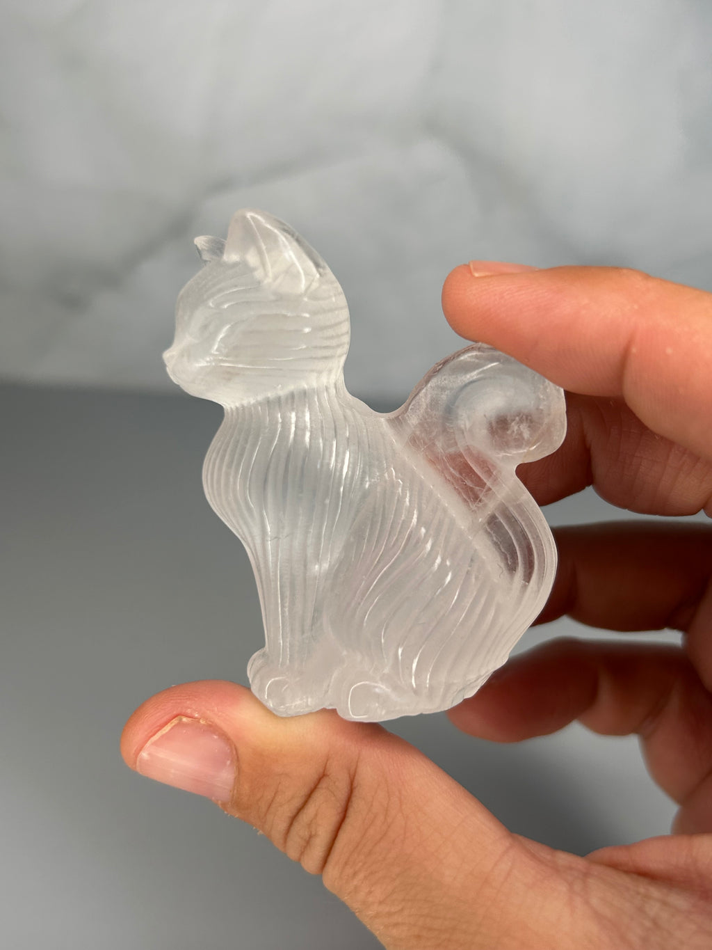 Clear Quartz Cat Carving