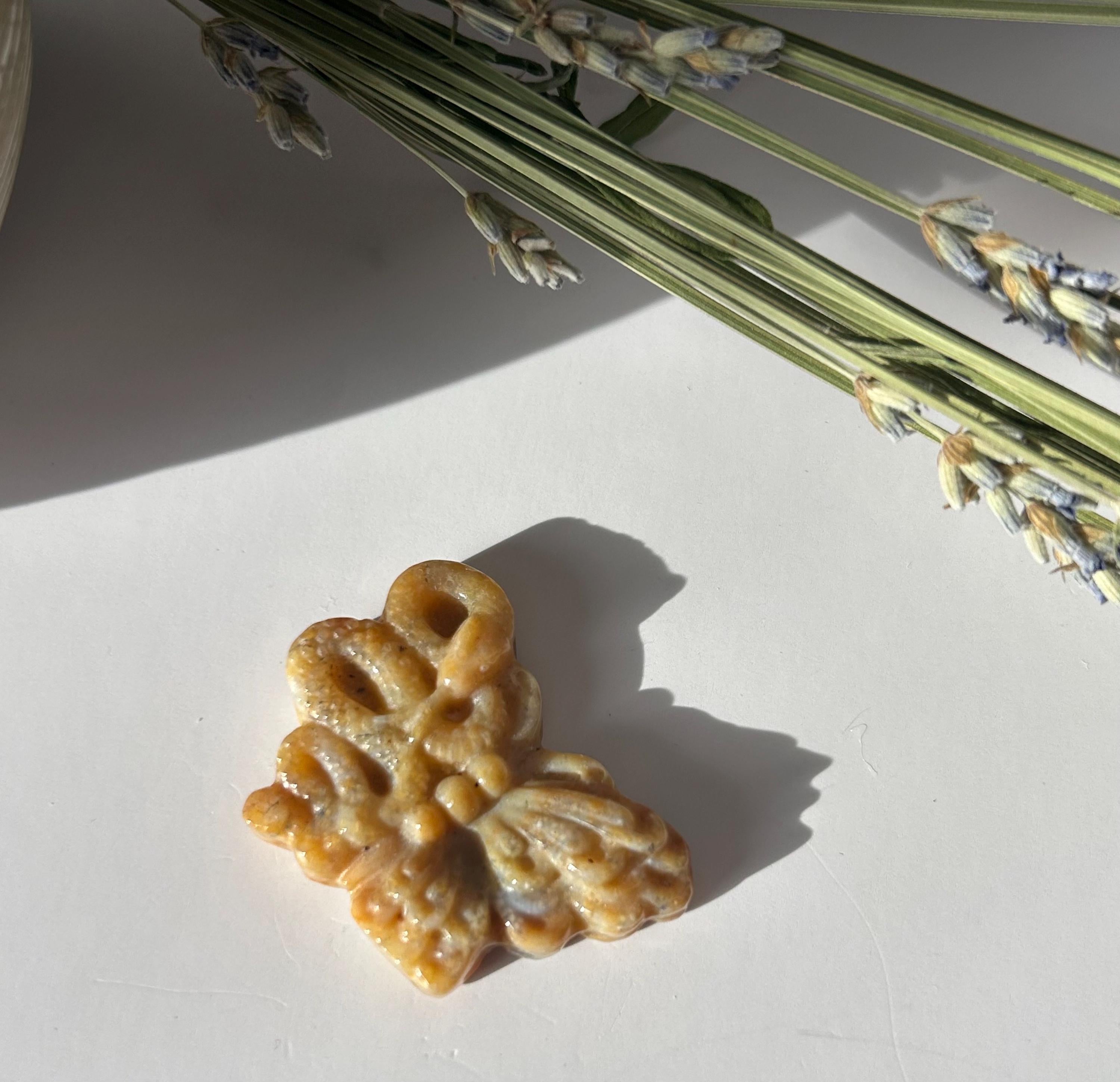 Yellow Calcite Butterfly Carving
