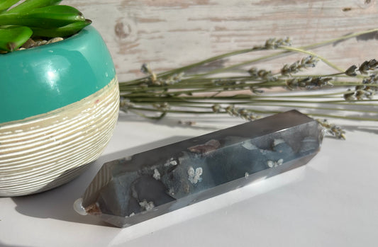 Blue Flower Agate Double Point - Growth New Beginnings Emotional Balance