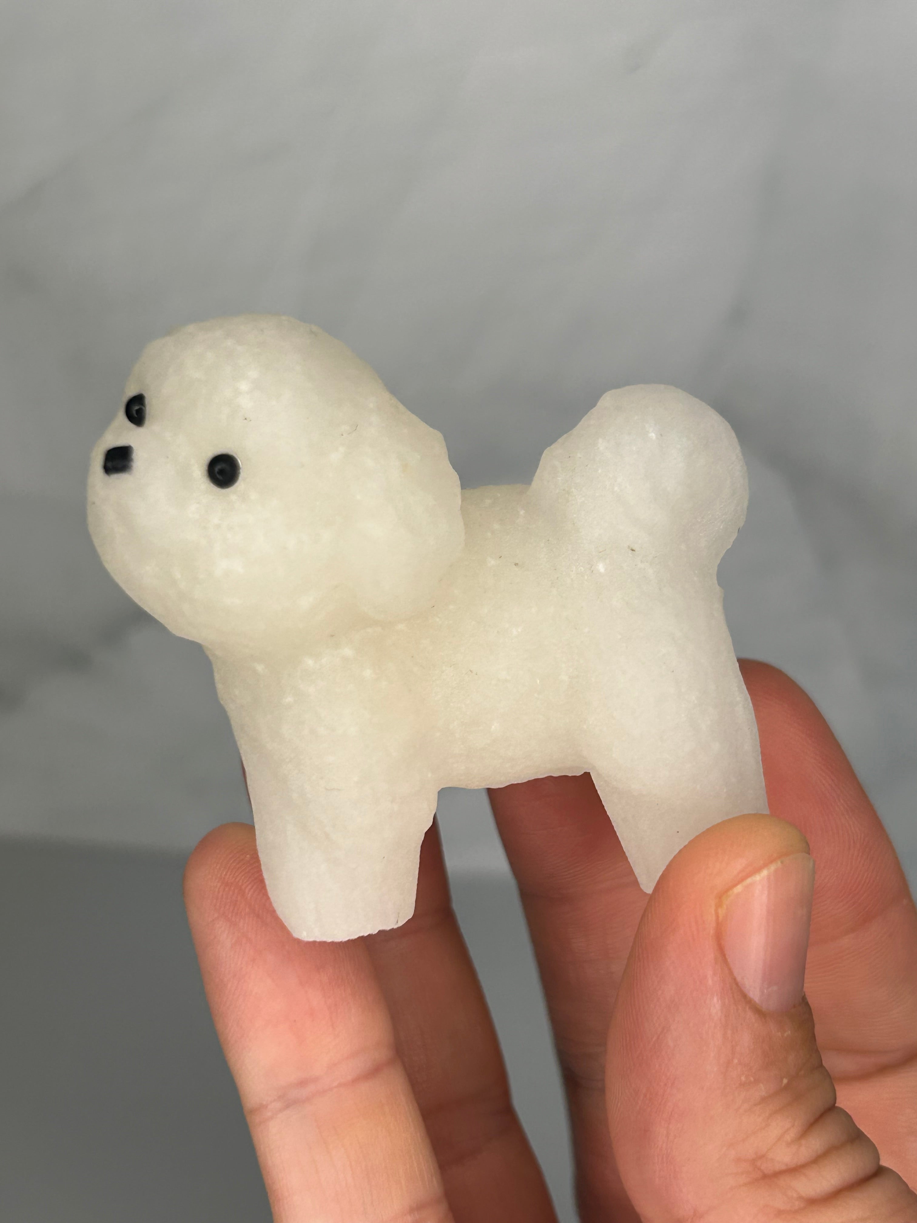 White Jade Fluffy Dog Carving