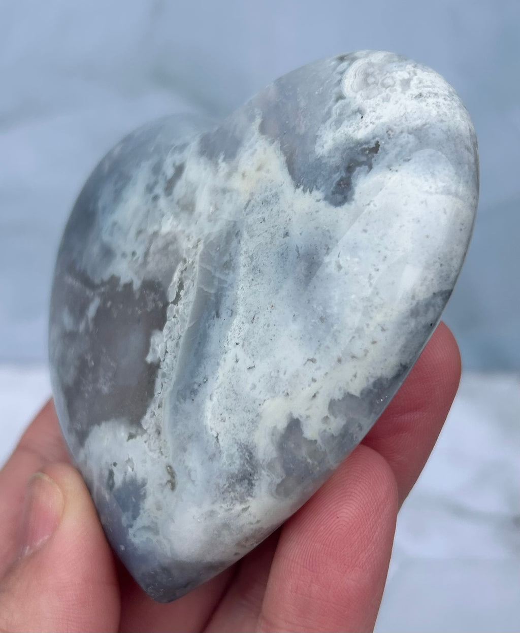 Blue Plume Agate Heart