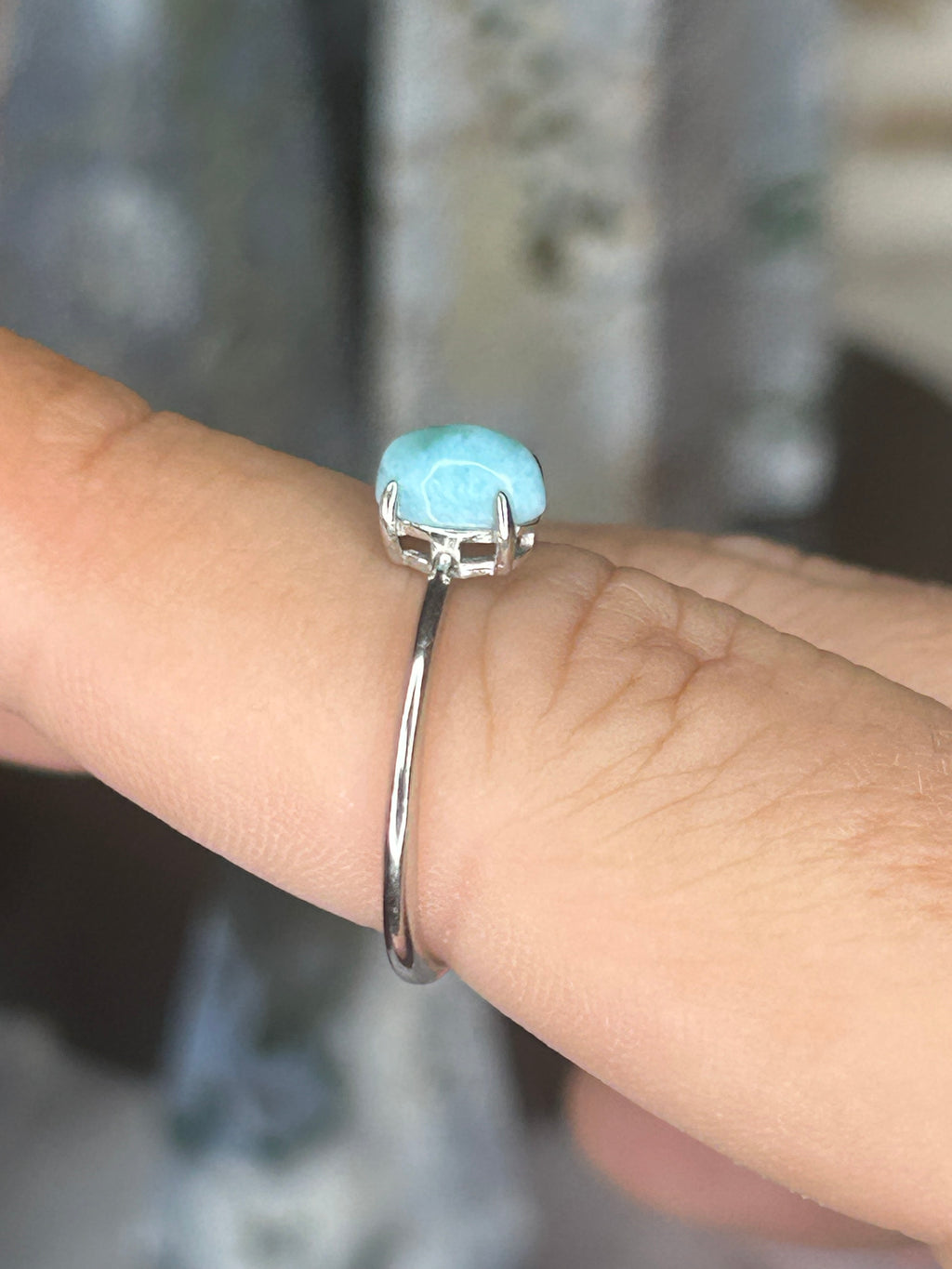 Larimar Ring 925 Sterling Silver, Adjustable